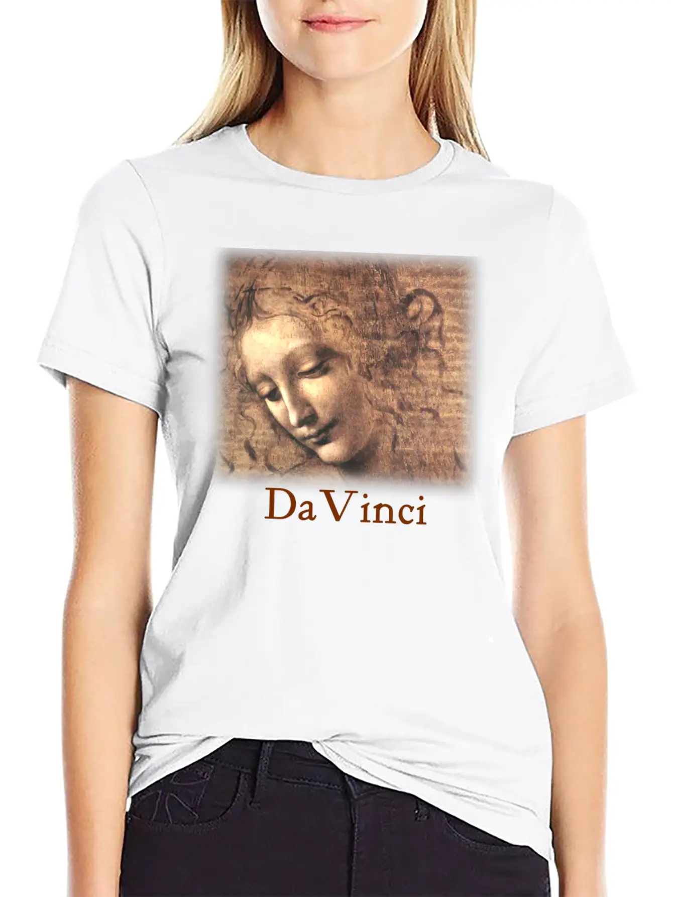 Leonardo_davinci__woman Casual Graphic T-Shirt – Simple And Comfortable Daily Wear