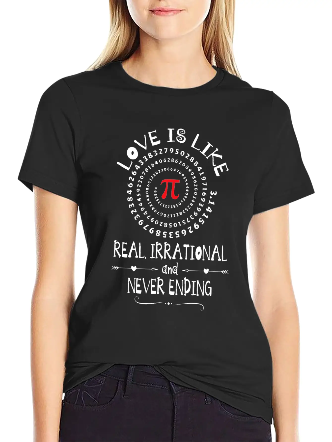 Love Irrational Maths Sweet Valentines PI-Day Idea Casual Graphic T-Shirt – Simple And Comfortable Daily Wear