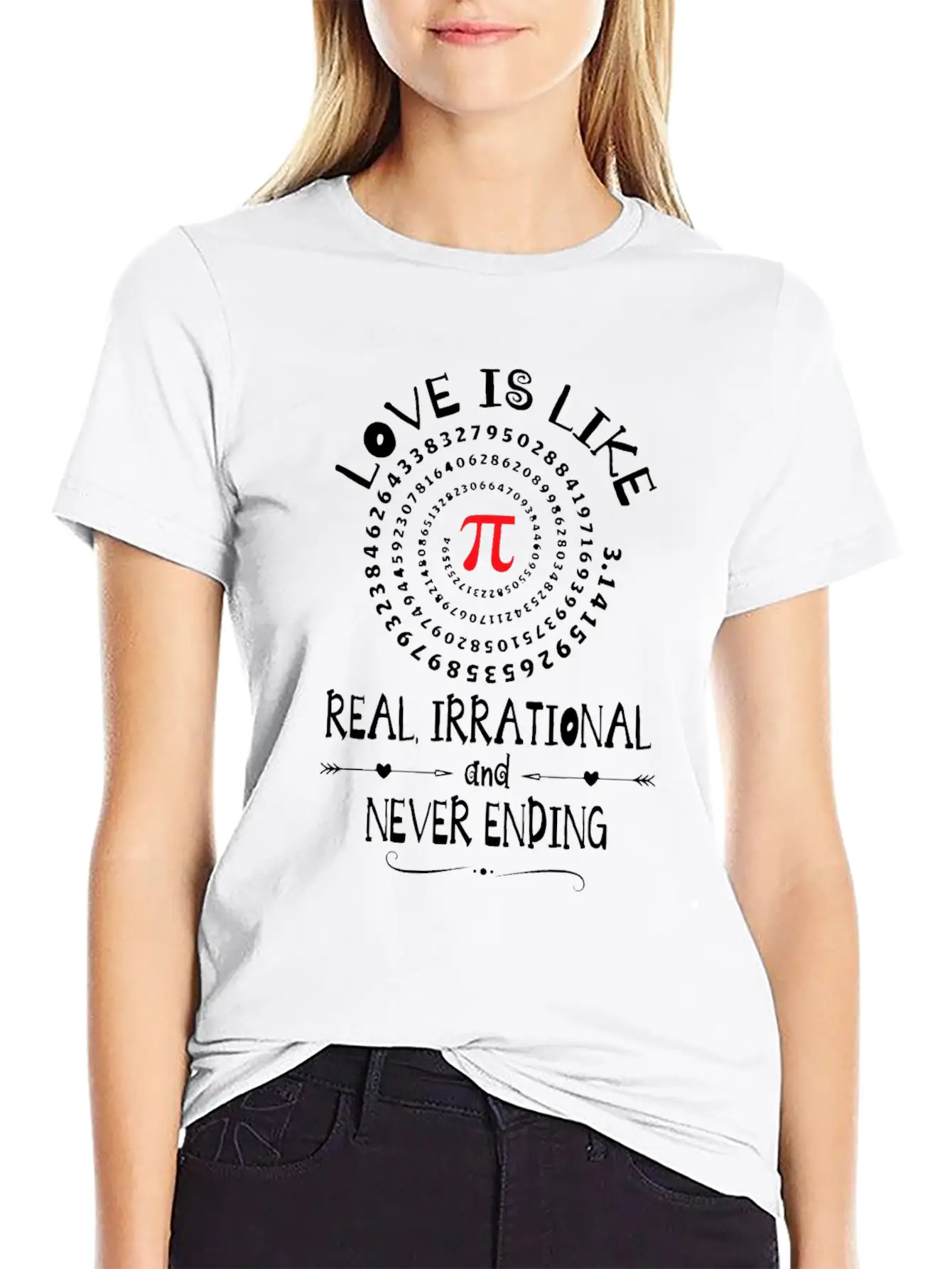 Love Irrational Maths Sweet Valentines PI-Day Idea Casual Graphic T-Shirt – Simple And Comfortable Daily Wear
