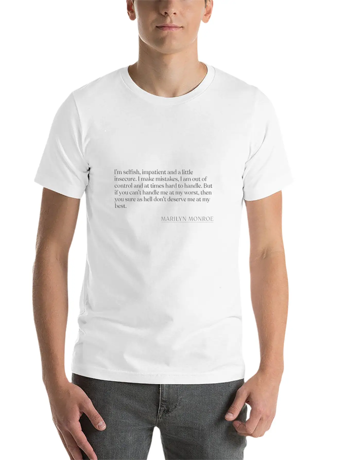 Marilyn Monroe - I'm Selfish, Impatient And A Litt Unisex Short Sleeve Soft Cotton T-Shirt – Casual Everyday Wear