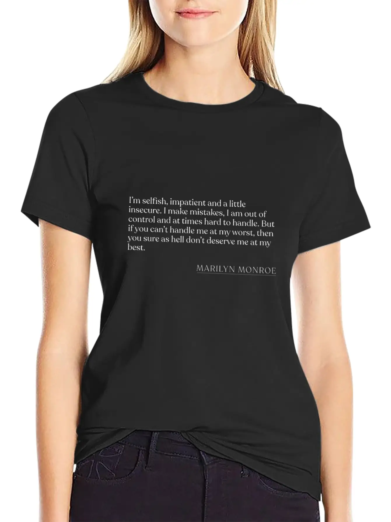 Marilyn Monroe - I'm Selfish, Impatient And A Litt Unisex Short Sleeve Soft Cotton T-Shirt – Casual Everyday Wear