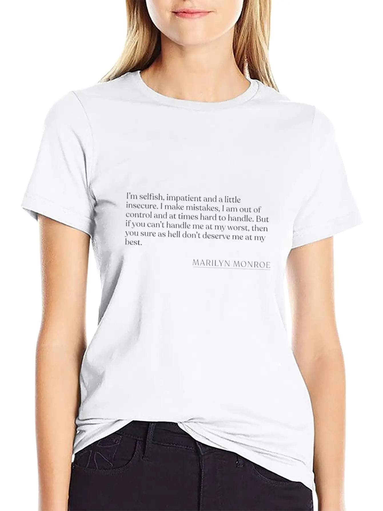 Marilyn Monroe - I'm Selfish, Impatient And A Litt Unisex Short Sleeve Soft Cotton T-Shirt – Casual Everyday Wear