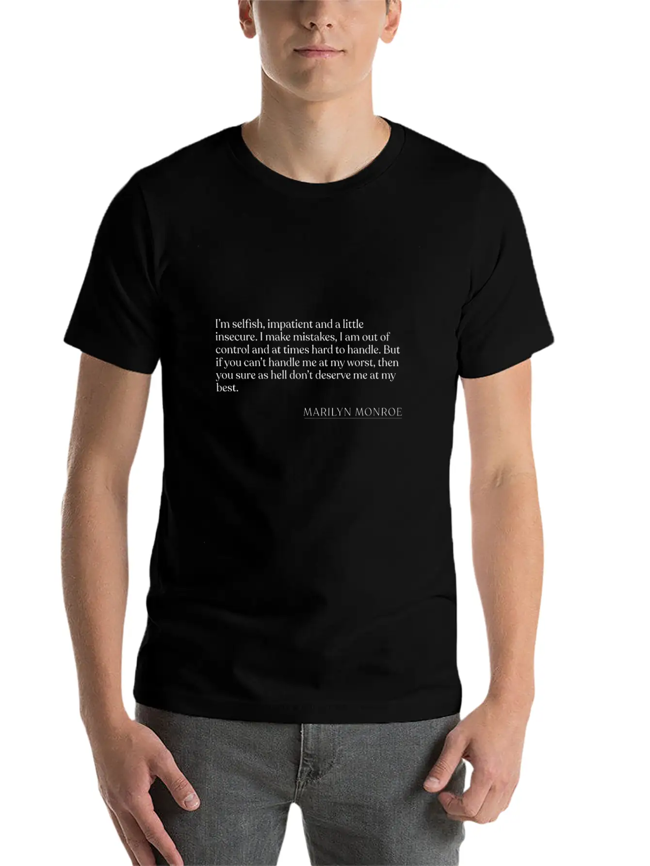 Marilyn Monroe - I'm Selfish, Impatient And A Litt Unisex Short Sleeve Soft Cotton T-Shirt – Casual Everyday Wear