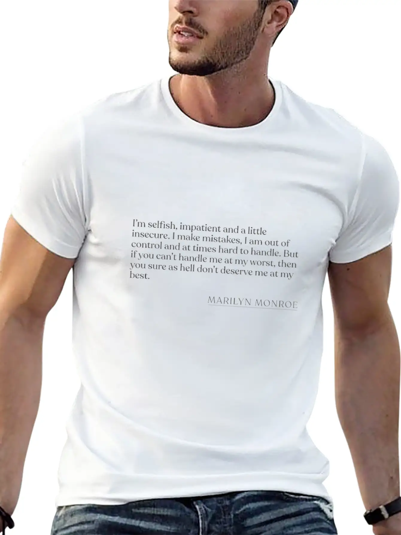 Marilyn Monroe - I'm Selfish, Impatient And A Litt Unisex Short Sleeve Soft Cotton T-Shirt – Casual Everyday Wear