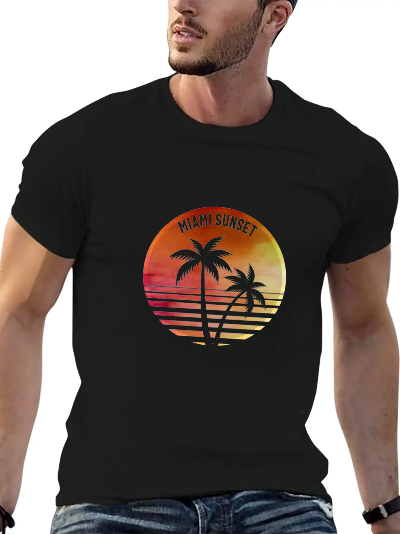 MIAMI SUNSET Casual Graphic T-Shirt – Simple And Comfortable Daily Wear
