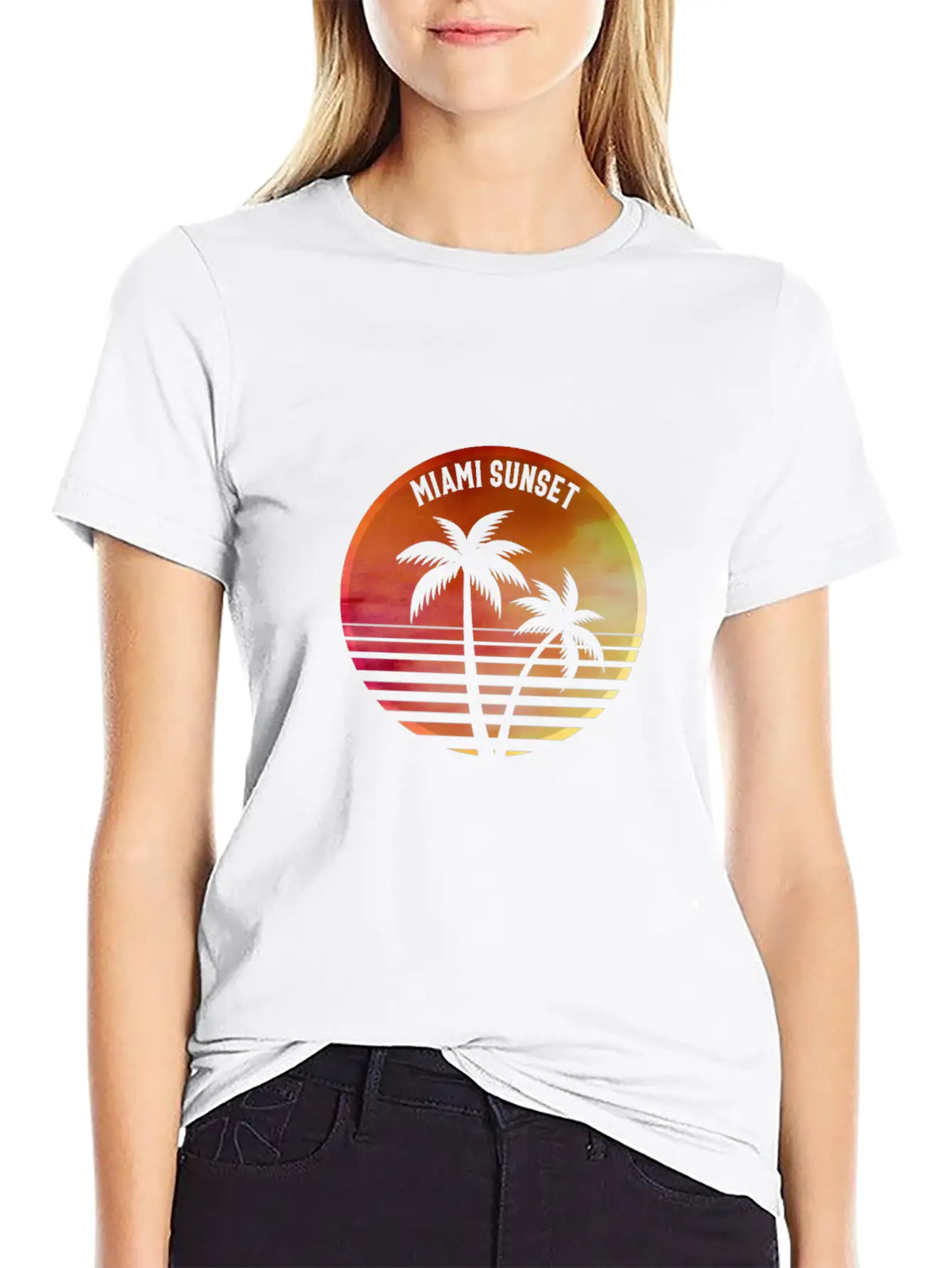 MIAMI SUNSET Casual Graphic T-Shirt – Simple And Comfortable Daily Wear