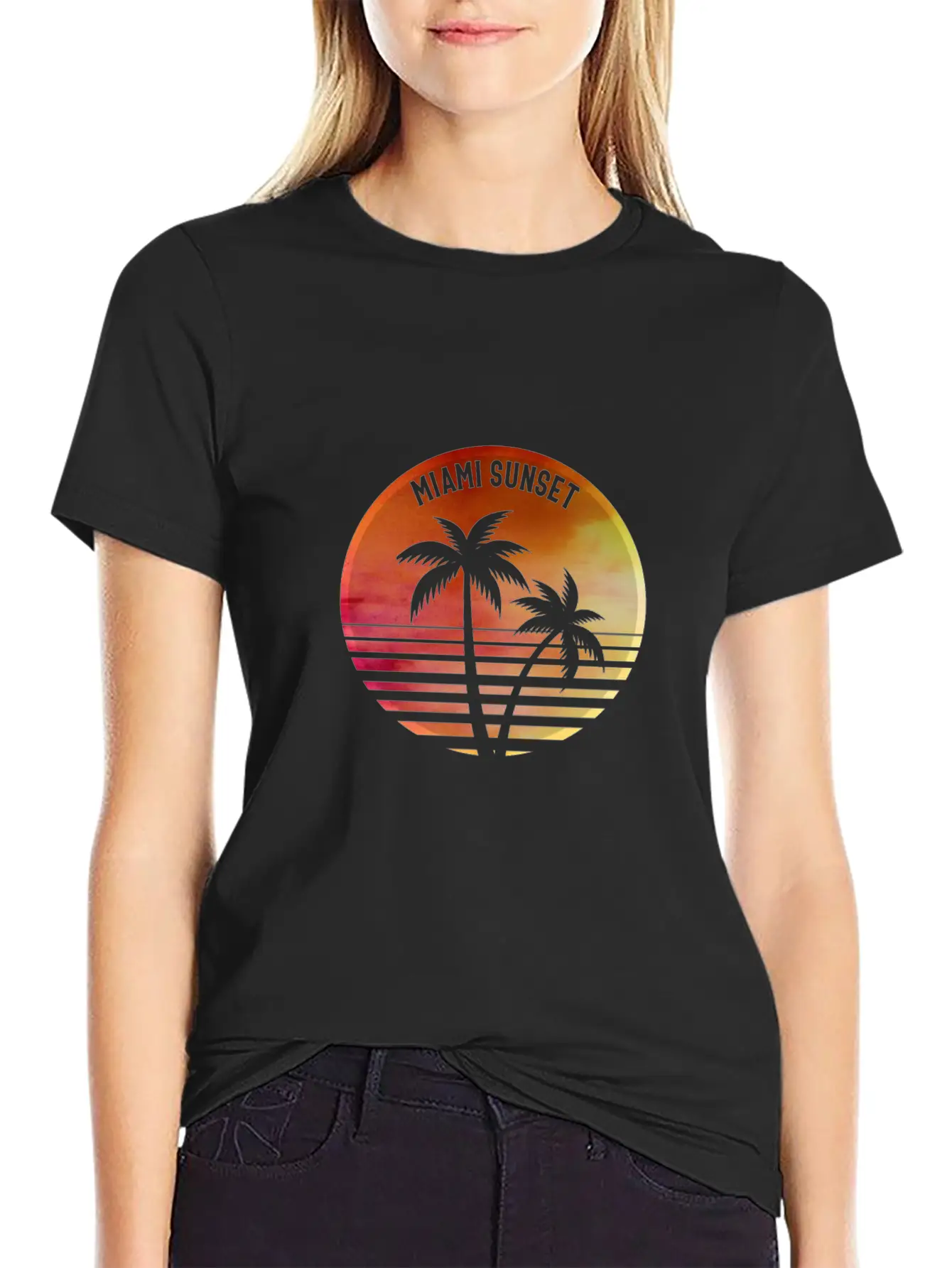 MIAMI SUNSET Casual Graphic T-Shirt – Simple And Comfortable Daily Wear