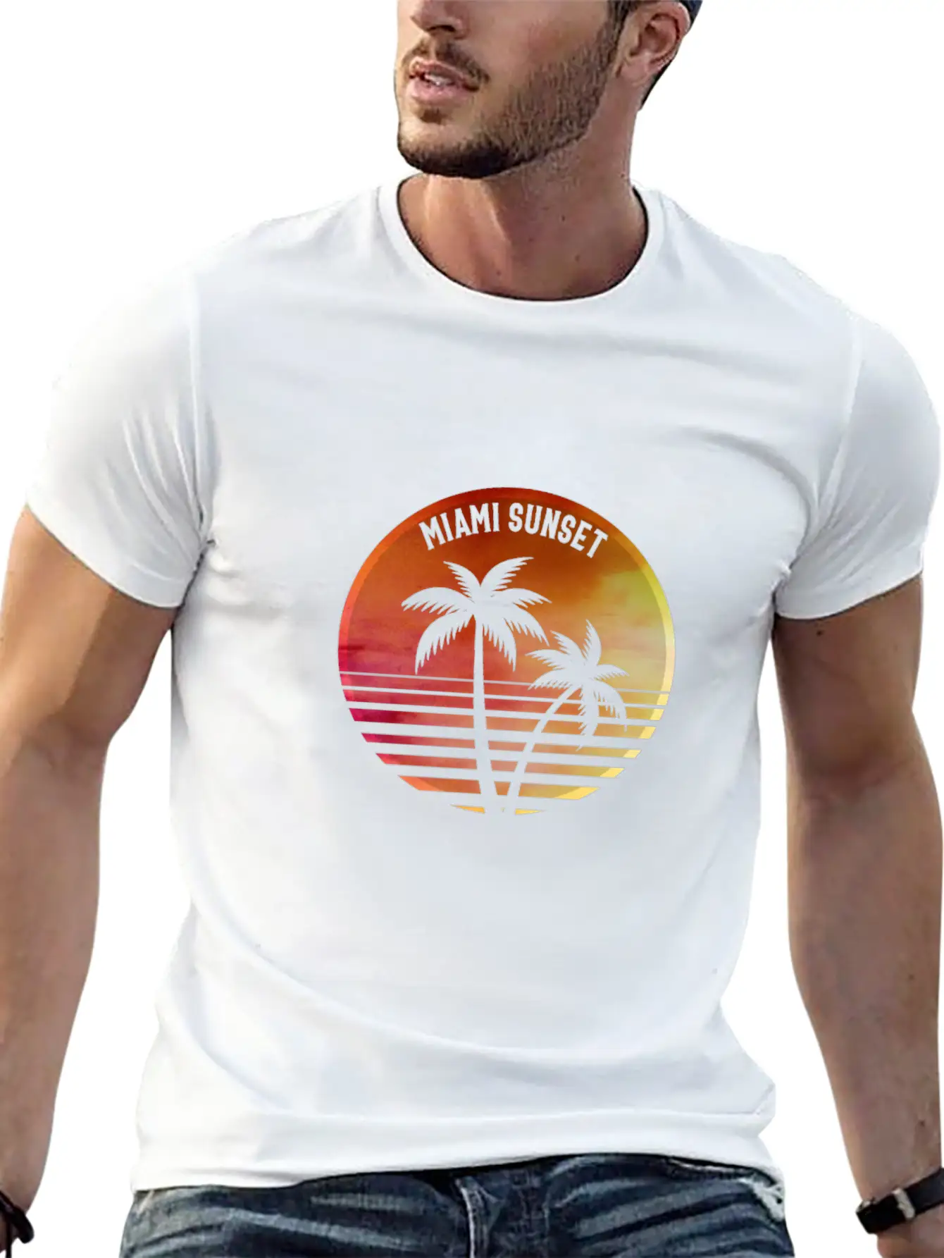 MIAMI SUNSET Casual Graphic T-Shirt – Simple And Comfortable Daily Wear