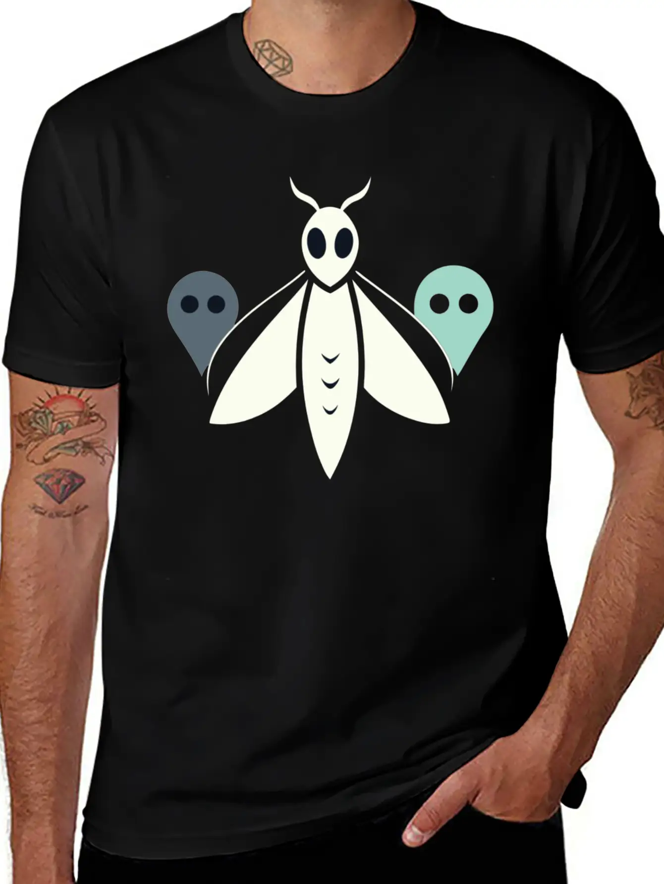 Minimal Moth And Ghost Casual Graphic T-Shirt – Simple And Comfortable Daily Wear