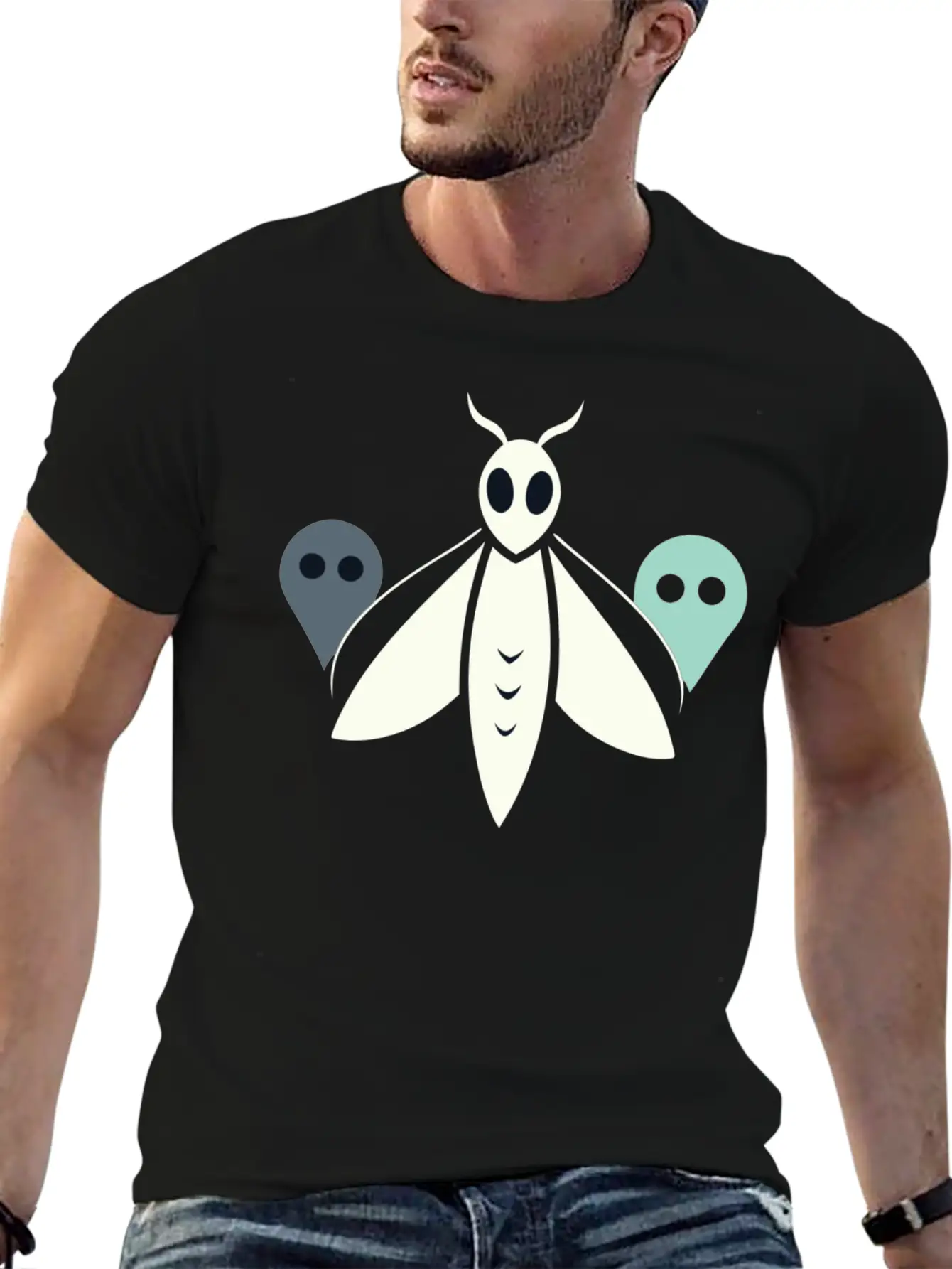 Minimal Moth And Ghost Casual Graphic T-Shirt – Simple And Comfortable Daily Wear