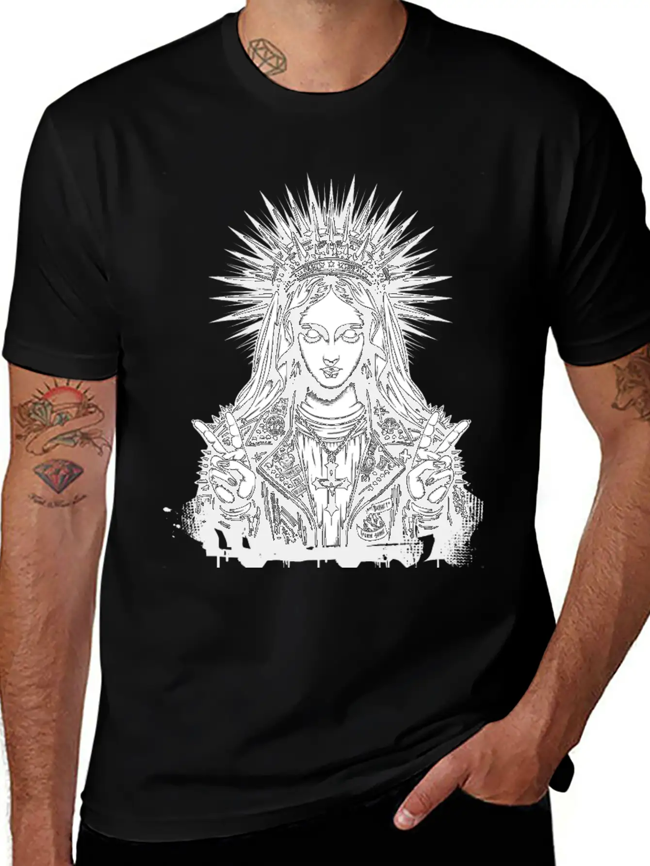 Mother Of God Mary As A Punk With A Leather Outfit Casual Graphic T-Shirt – Simple And Comfortable Daily Wear