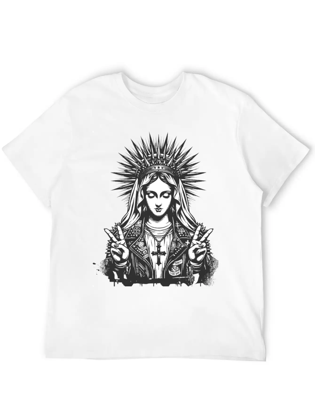 Mother Of God Mary As A Punk With A Leather Outfit Casual Graphic T-Shirt – Simple And Comfortable Daily Wear