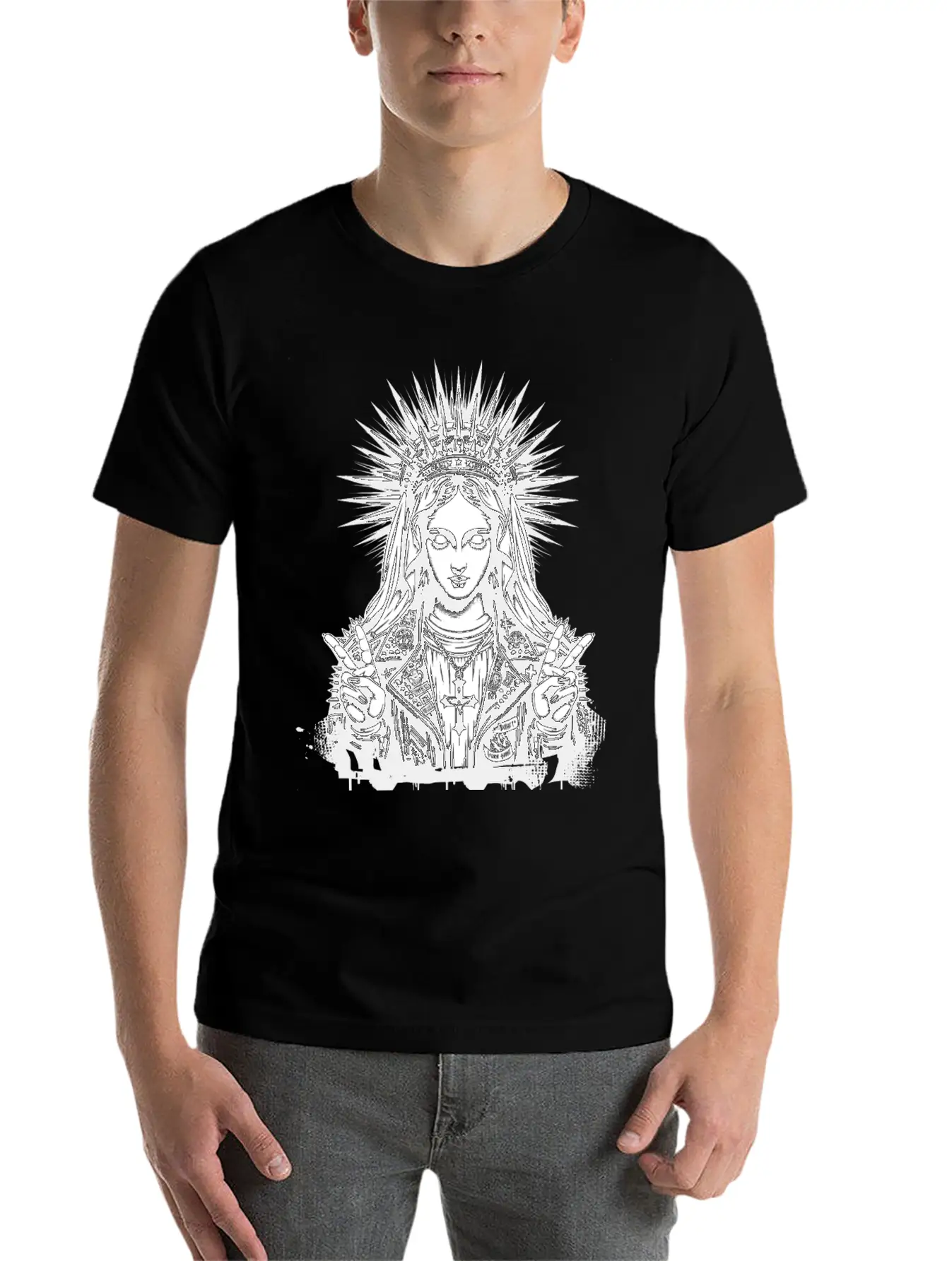 Mother Of God Mary As A Punk With A Leather Outfit Casual Graphic T-Shirt – Simple And Comfortable Daily Wear