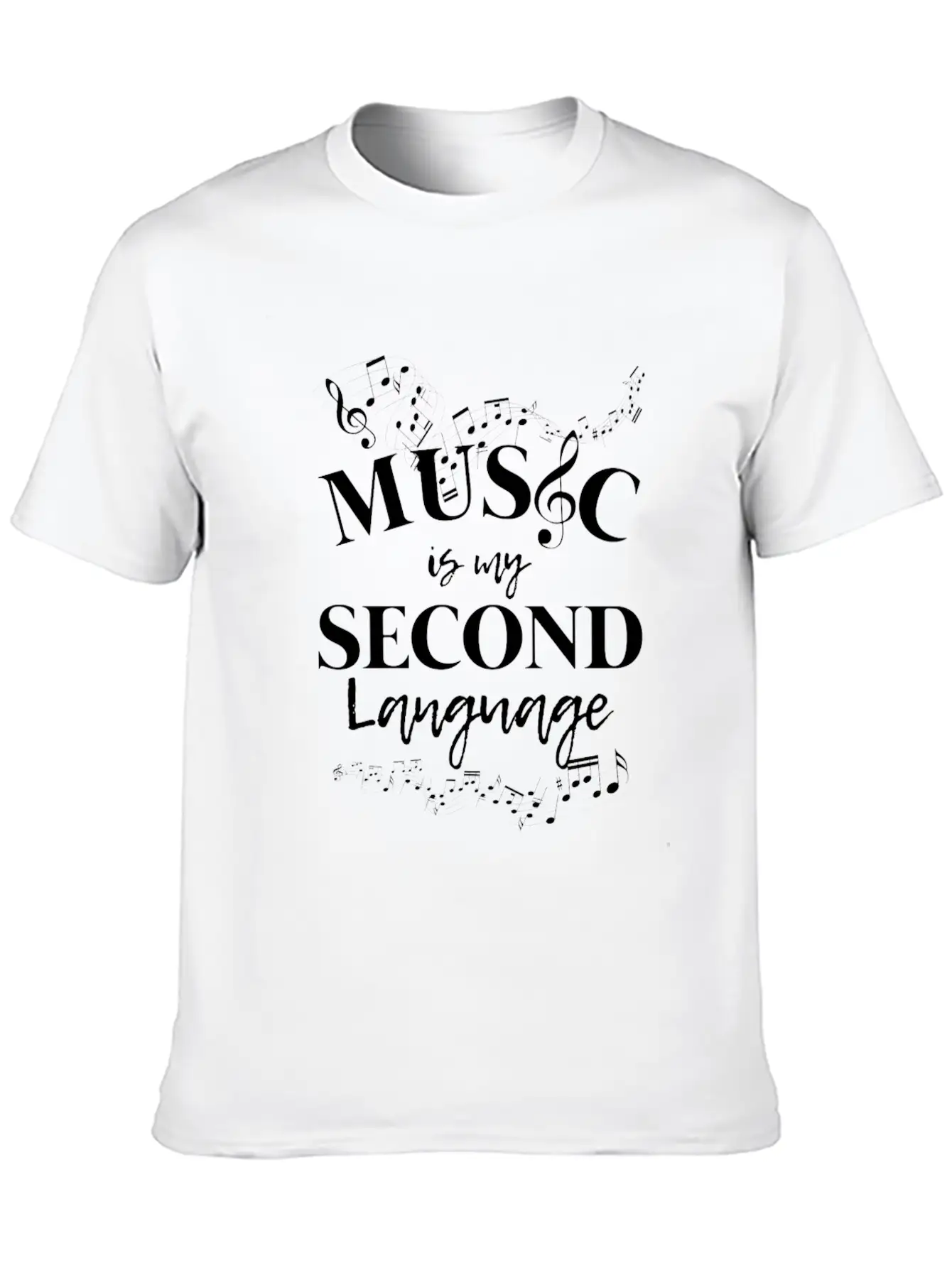 Music Is My Second Language Clef Casual Graphic T-Shirt – Simple And Comfortable Daily Wear