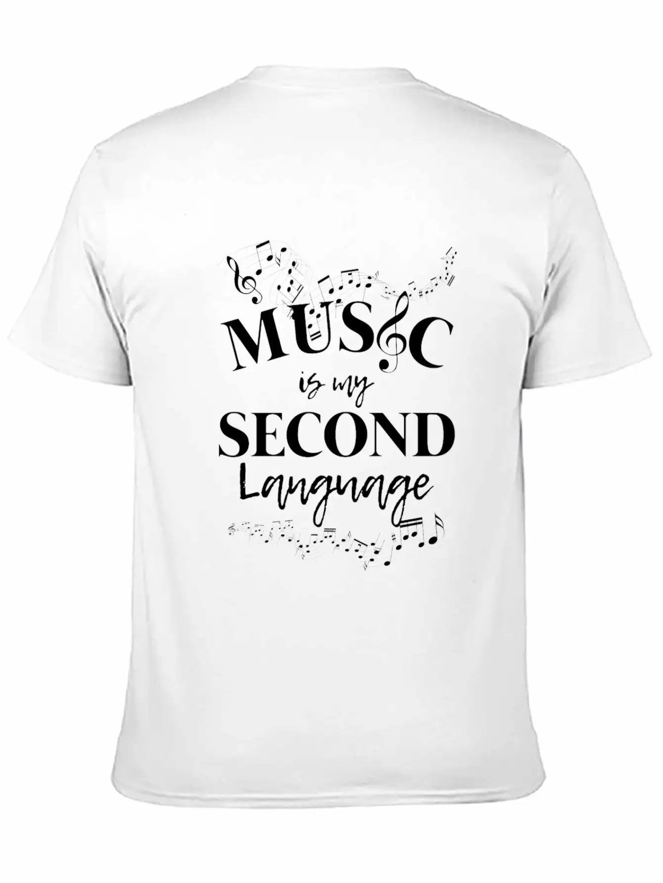 Music Is My Second Language Clef Casual Graphic T-Shirt – Simple And Comfortable Daily Wear