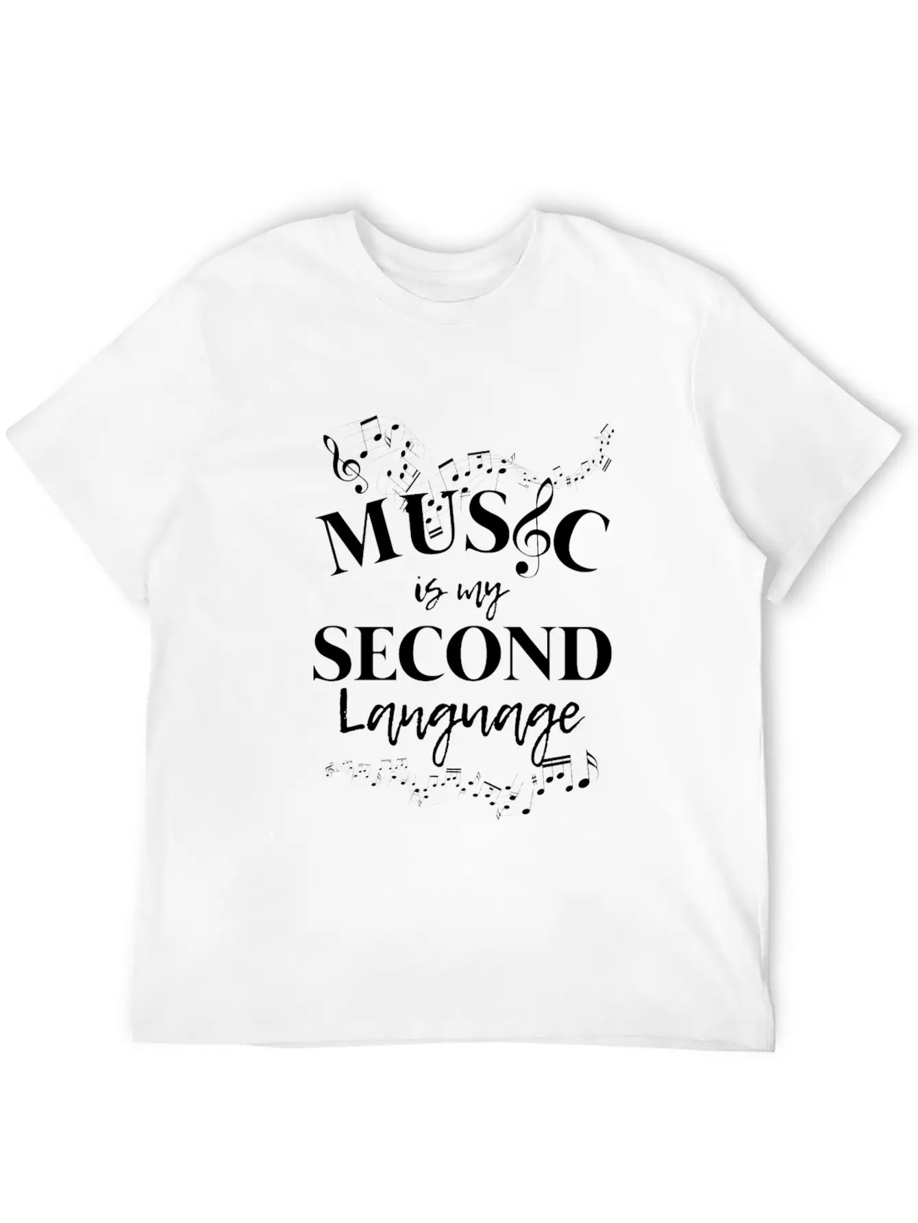 Music Is My Second Language Clef Casual Graphic T-Shirt – Simple And Comfortable Daily Wear