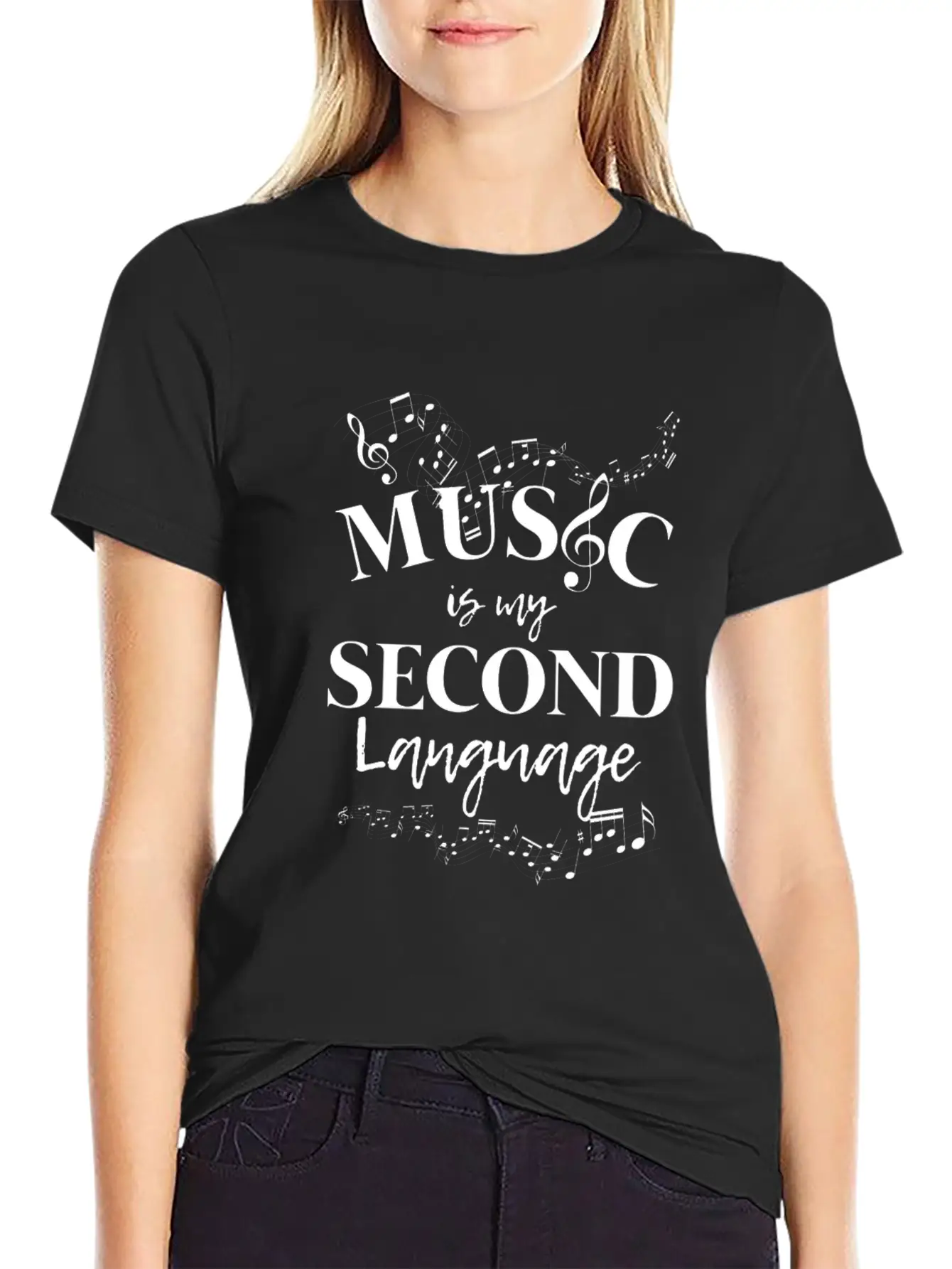 Music Is My Second Language Clef Casual Graphic T-Shirt – Simple And Comfortable Daily Wear