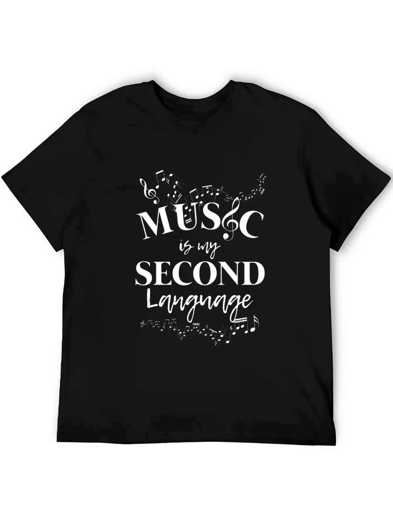 Music Is My Second Language Clef Casual Graphic T-Shirt – Simple And Comfortable Daily Wear