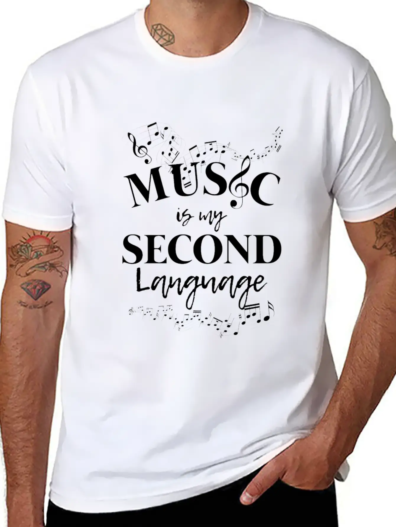 Music Is My Second Language Clef Casual Graphic T-Shirt – Simple And Comfortable Daily Wear