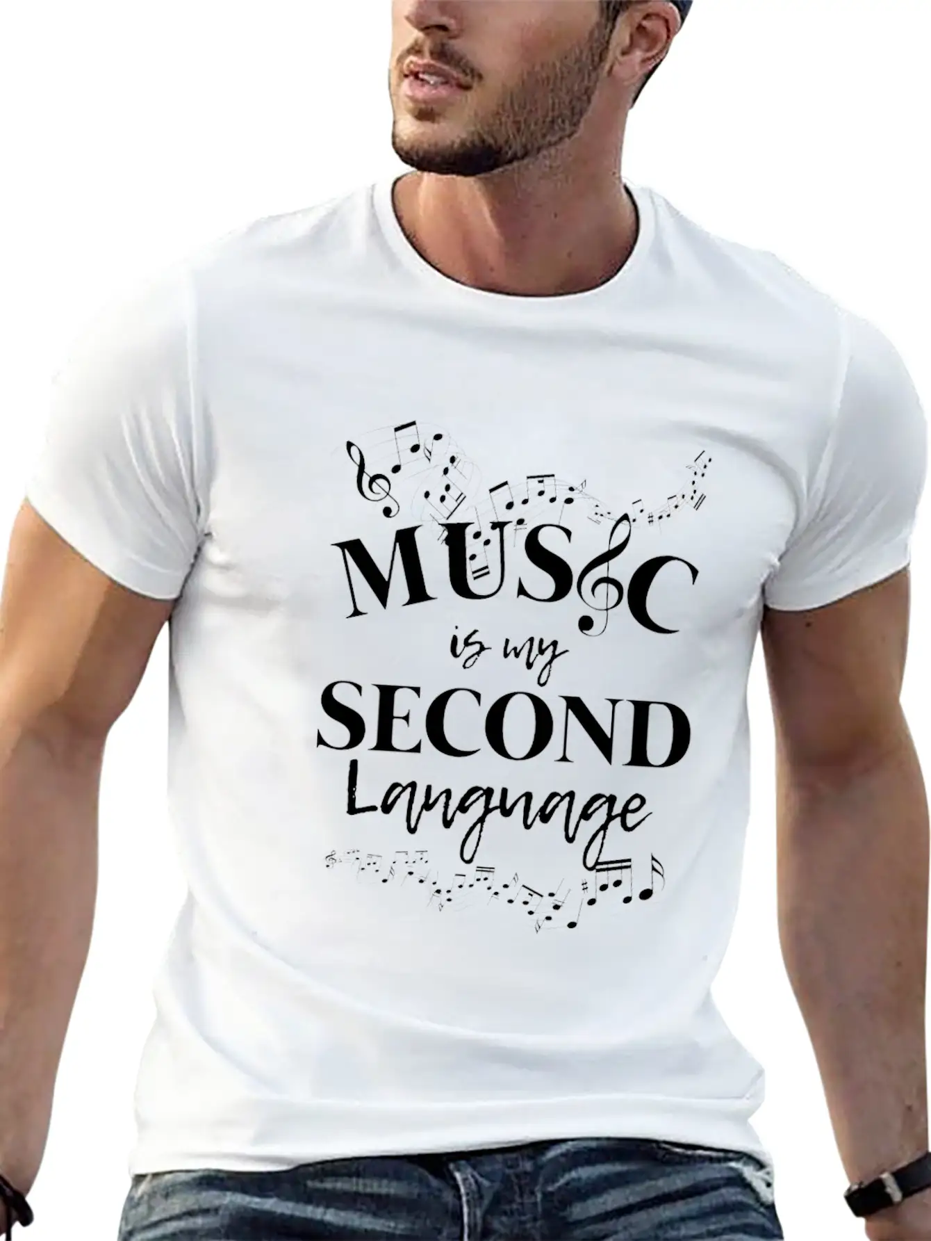 Music Is My Second Language Clef Casual Graphic T-Shirt – Simple And Comfortable Daily Wear