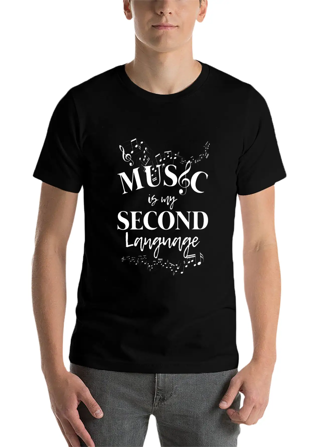 Music Is My Second Language Clef Casual Graphic T-Shirt – Simple And Comfortable Daily Wear