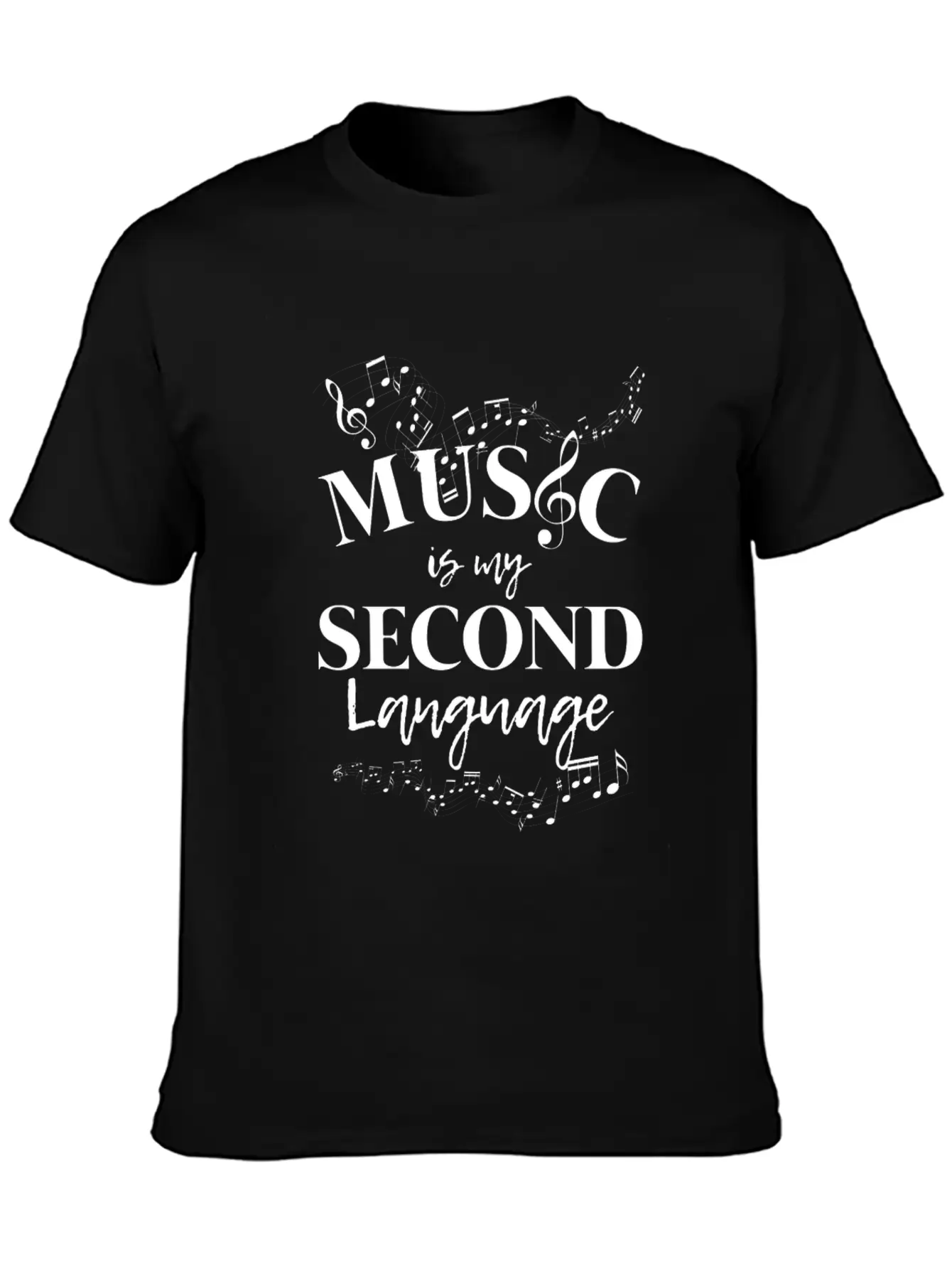 Music Is My Second Language Clef Casual Graphic T-Shirt – Simple And Comfortable Daily Wear