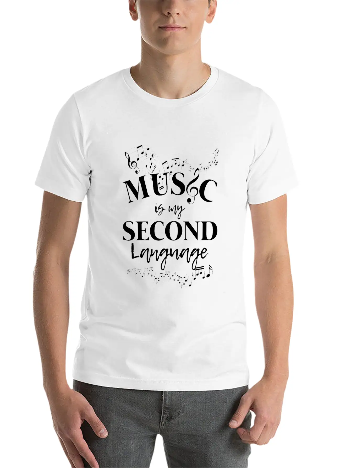 Music Is My Second Language Clef Casual Graphic T-Shirt – Simple And Comfortable Daily Wear