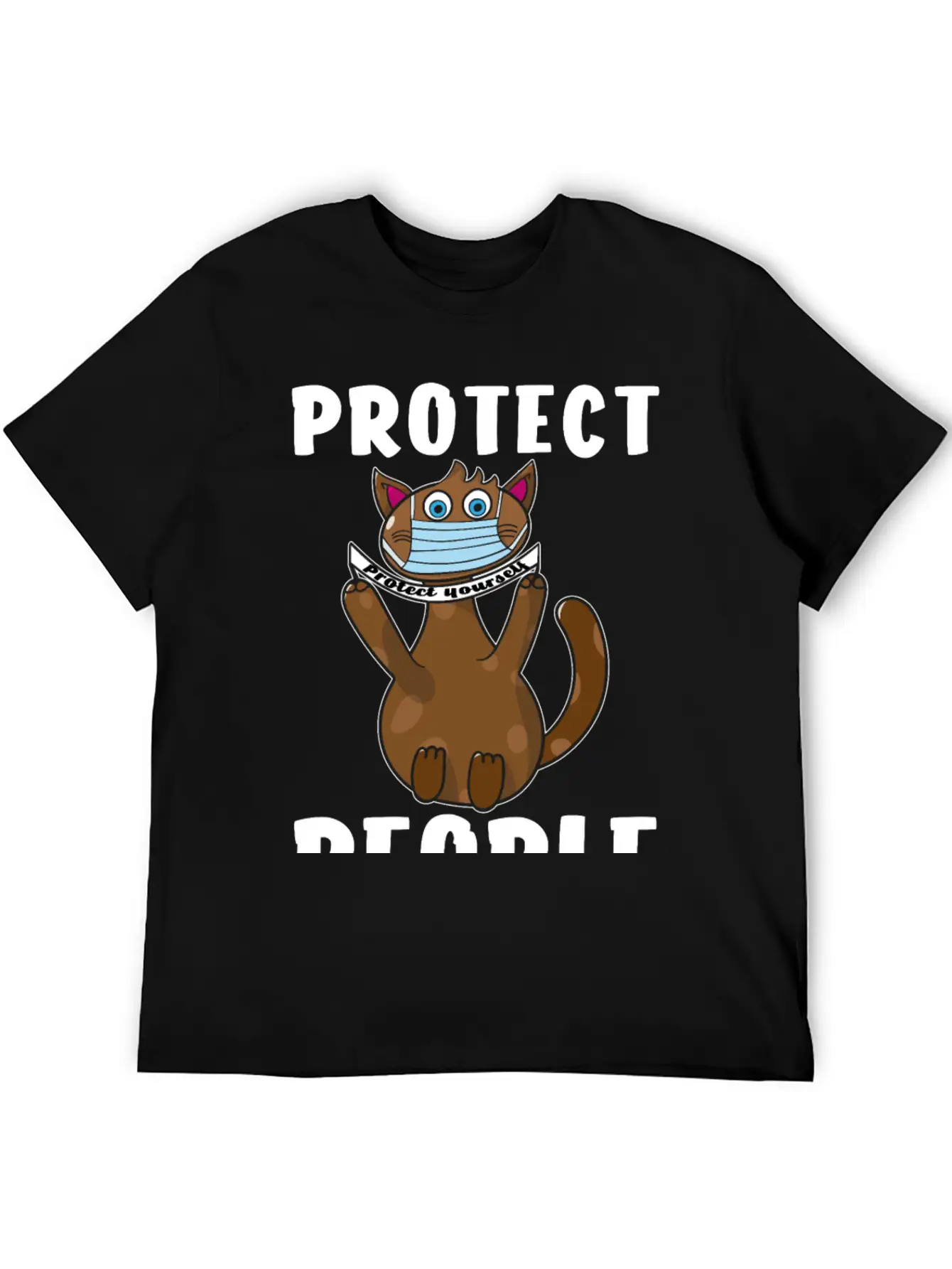 Protect Yourself, Face Mask Cat Unisex Short Sleeve Soft Cotton T-Shirt – Casual Everyday Wear
