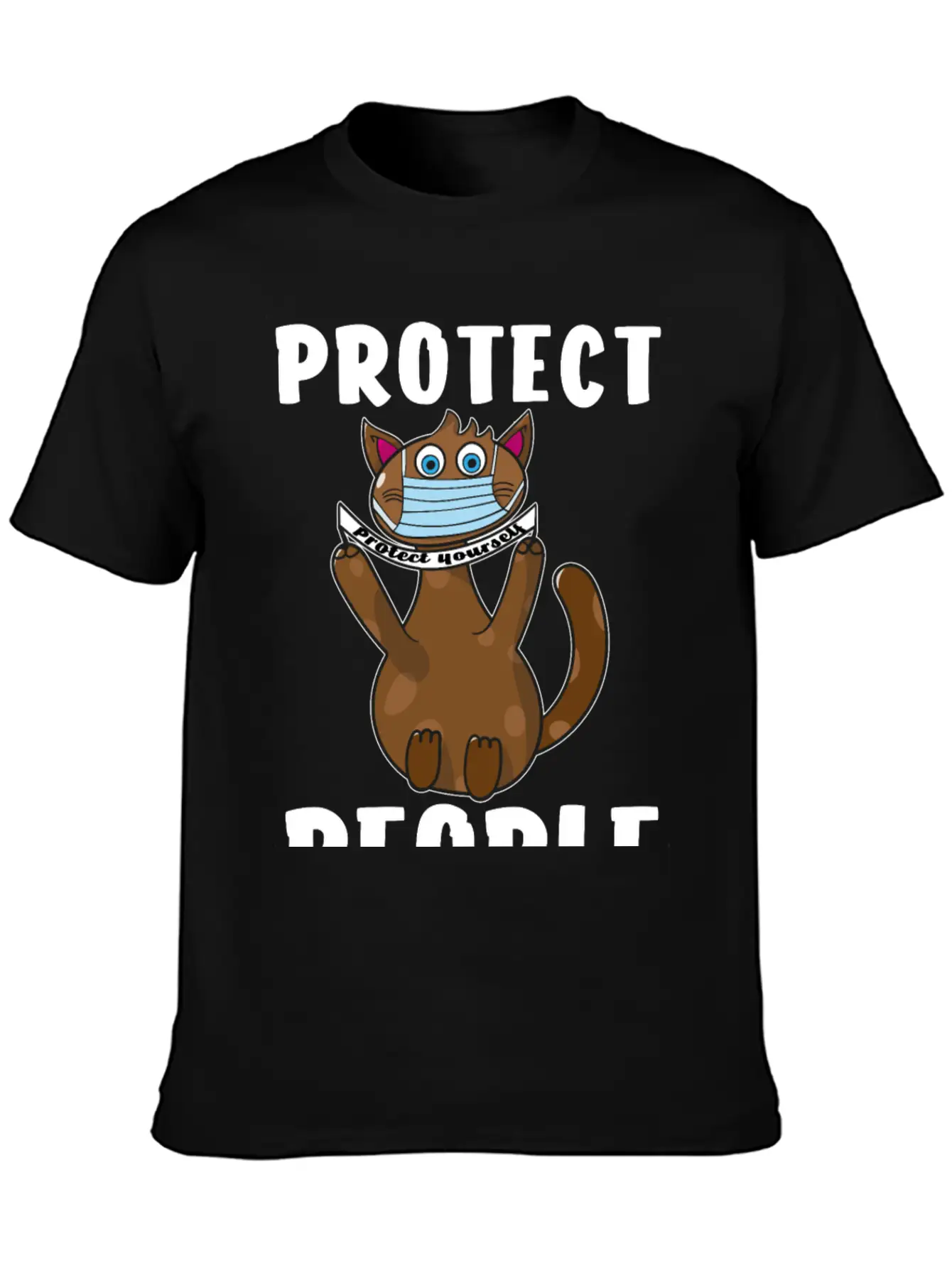 Protect Yourself, Face Mask Cat Unisex Short Sleeve Soft Cotton T-Shirt – Casual Everyday Wear