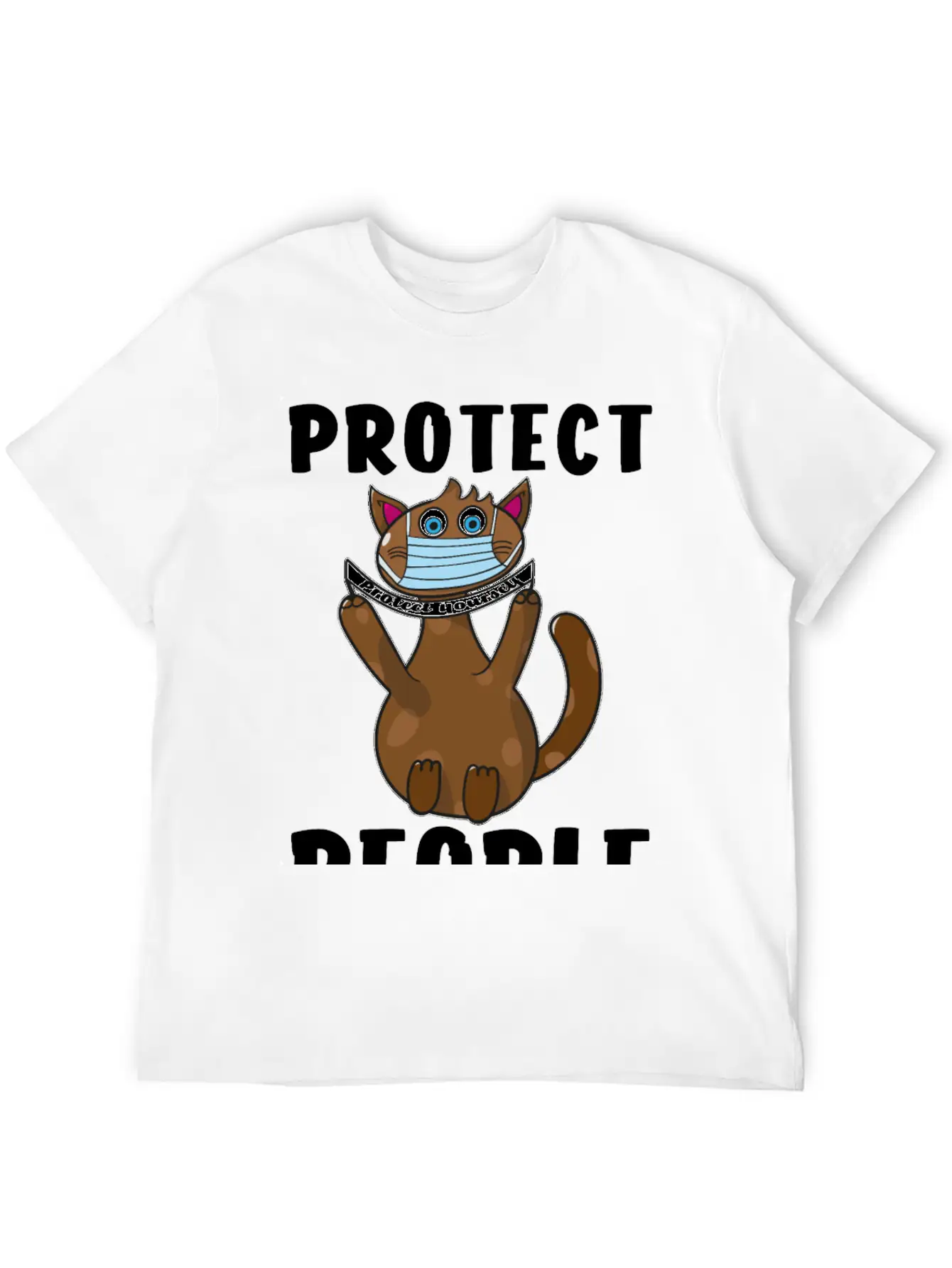Protect Yourself, Face Mask Cat Unisex Short Sleeve Soft Cotton T-Shirt – Casual Everyday Wear
