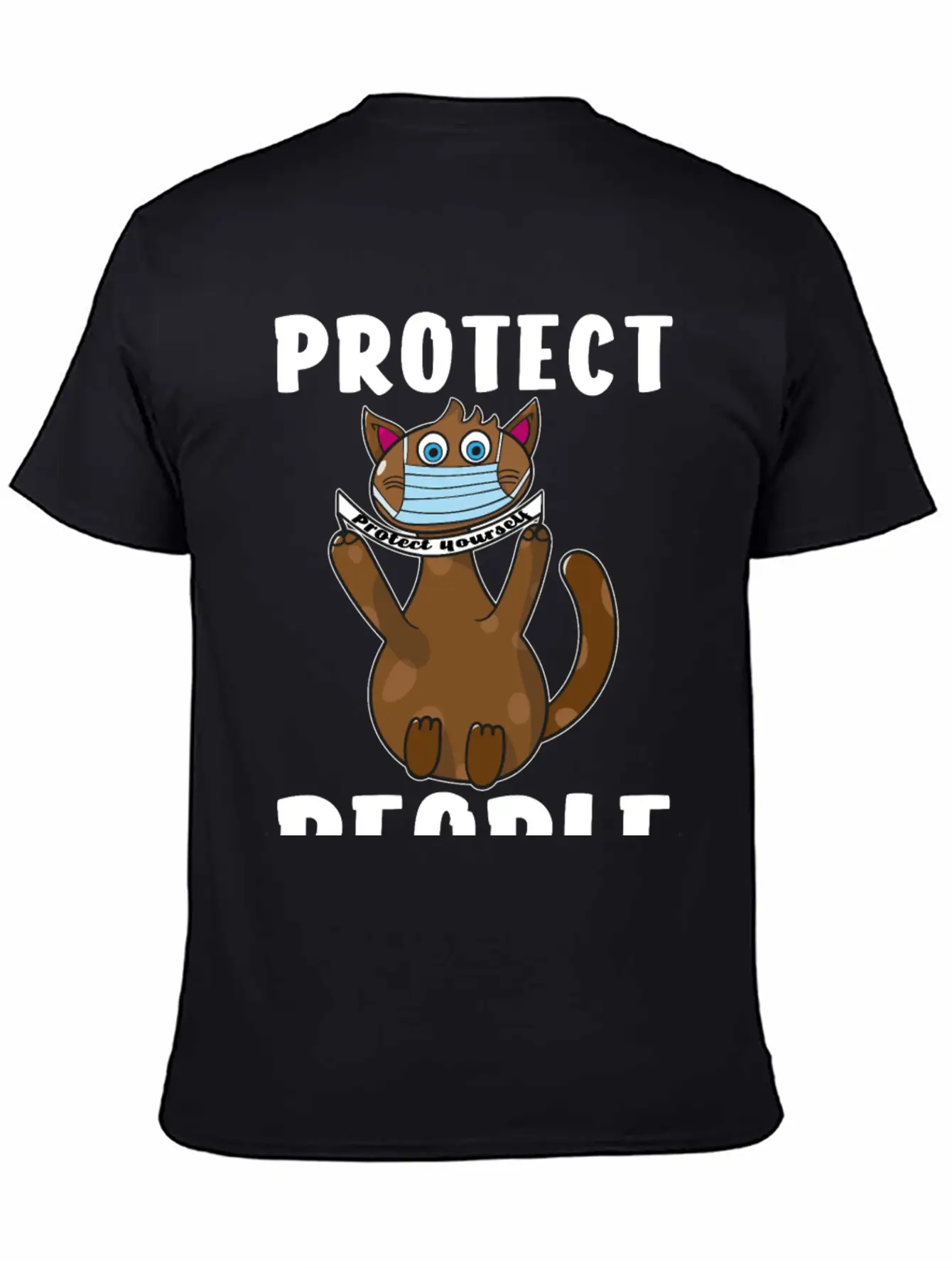 Protect Yourself, Face Mask Cat Unisex Short Sleeve Soft Cotton T-Shirt – Casual Everyday Wear