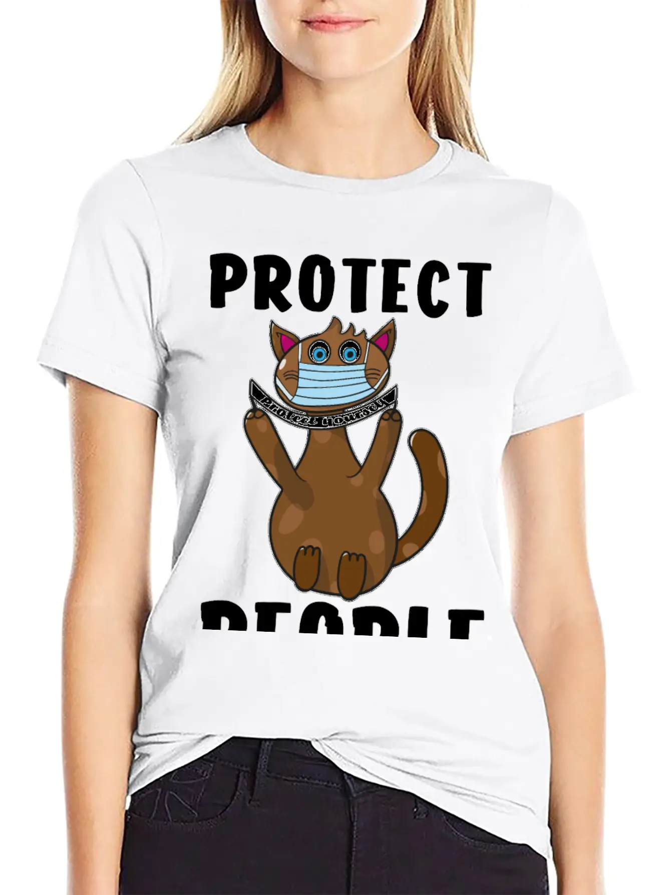 Protect Yourself, Face Mask Cat Unisex Short Sleeve Soft Cotton T-Shirt – Casual Everyday Wear