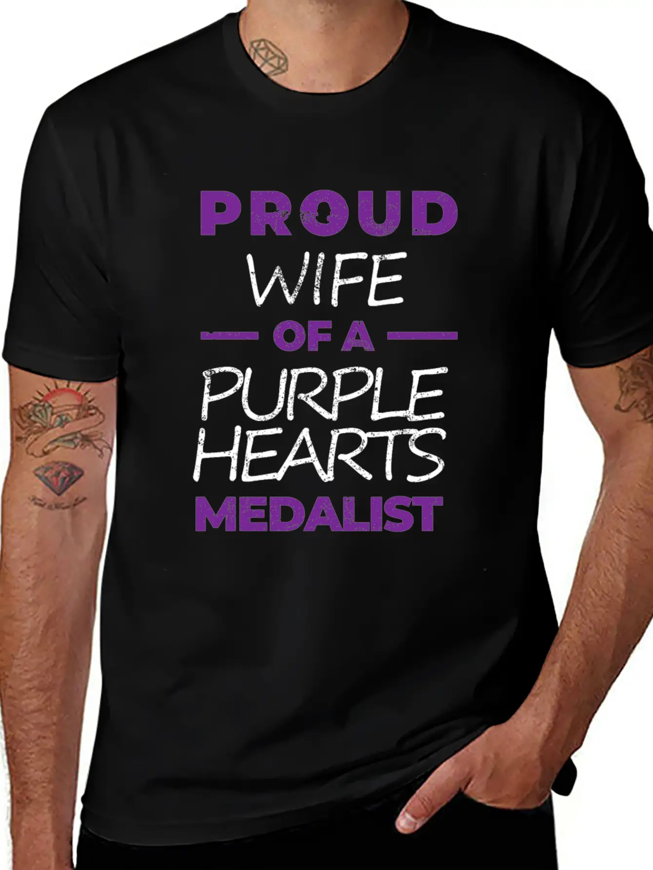 Purple Hearts War Hero Proud Wife Proud Veteran Essential Unisex Summer Tee – Soft Cotton Casual Fit