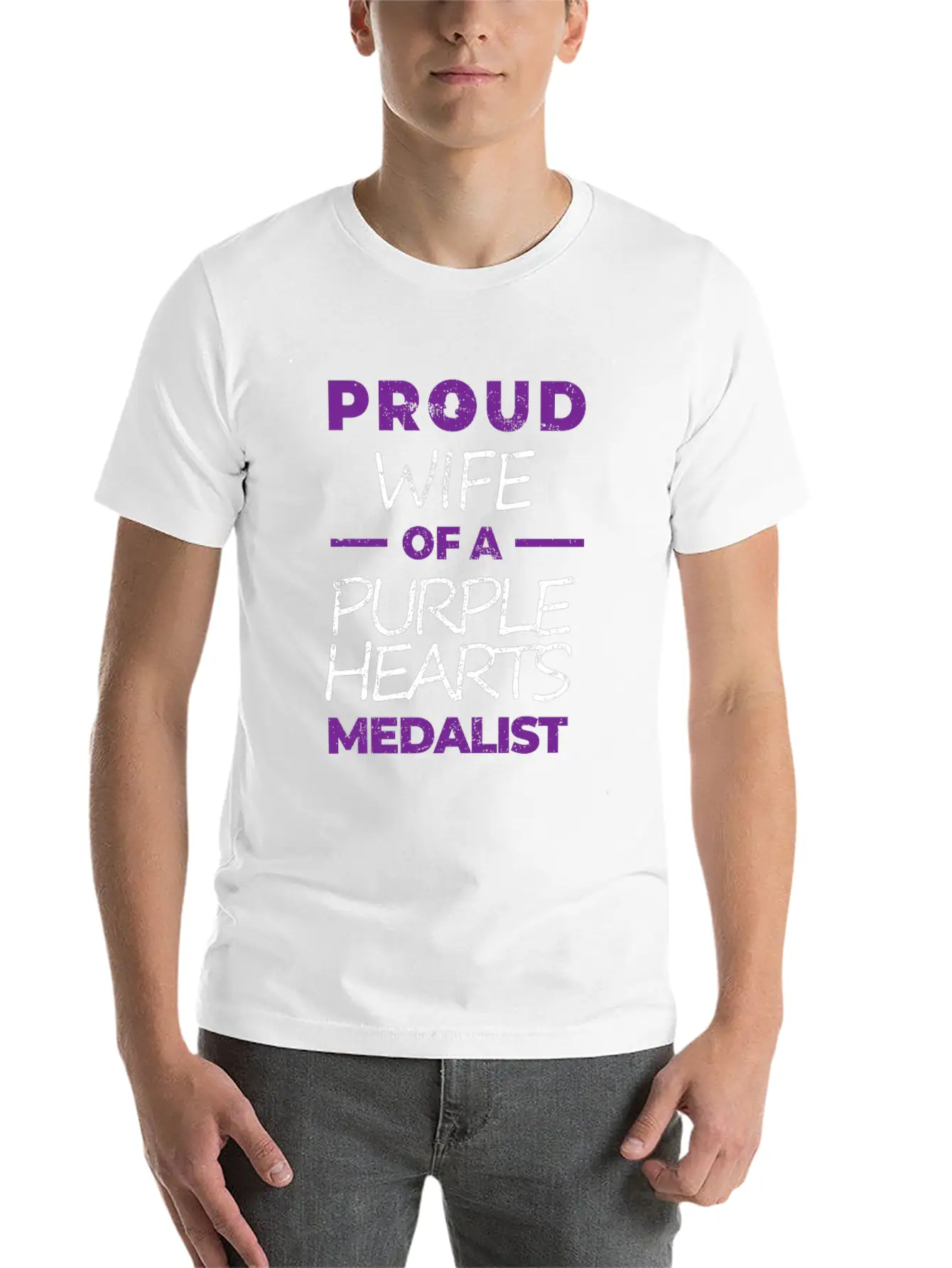 Purple Hearts War Hero Proud Wife Proud Veteran Essential Unisex Summer Tee – Soft Cotton Casual Fit