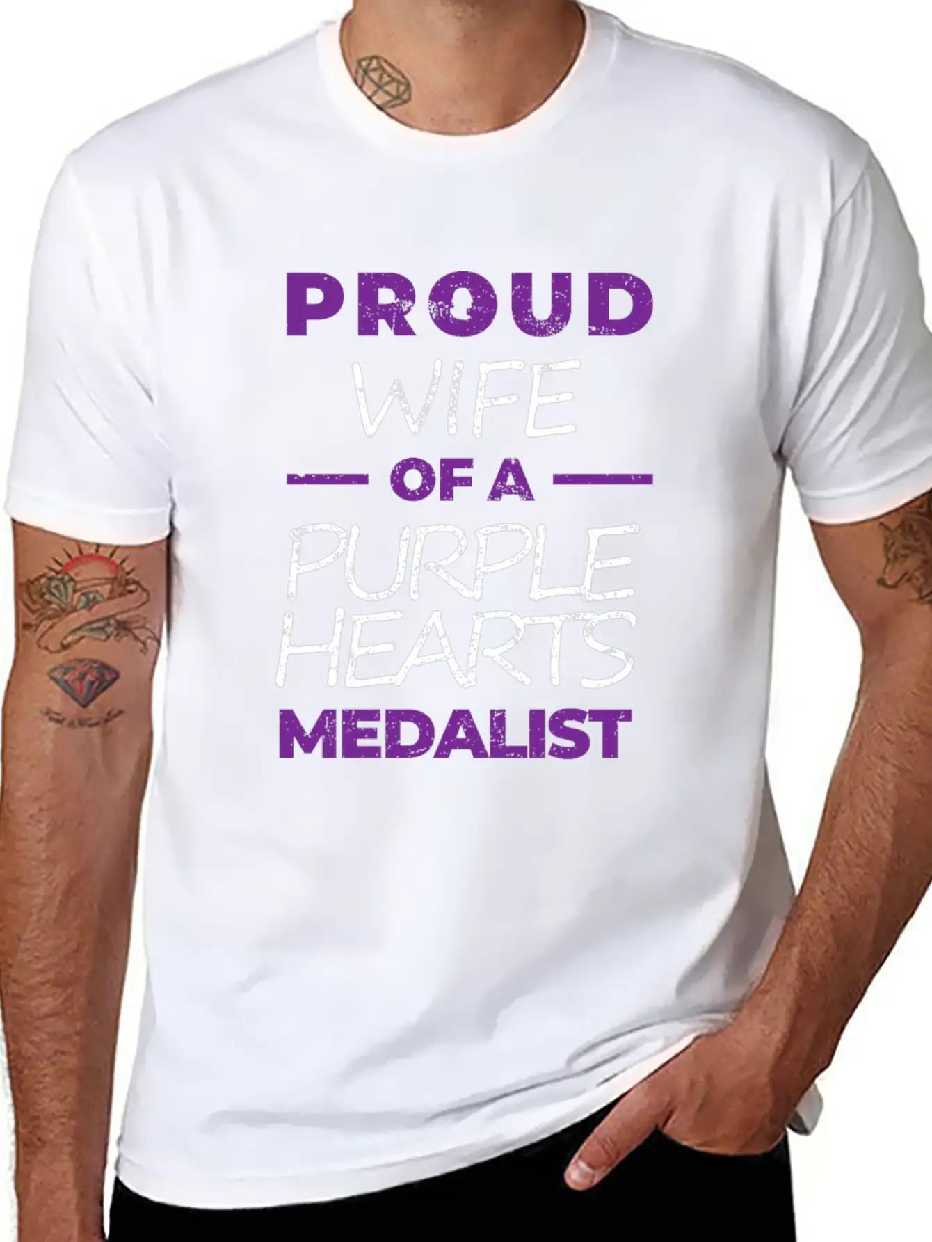 Purple Hearts War Hero Proud Wife Proud Veteran Essential Unisex Summer Tee – Soft Cotton Casual Fit