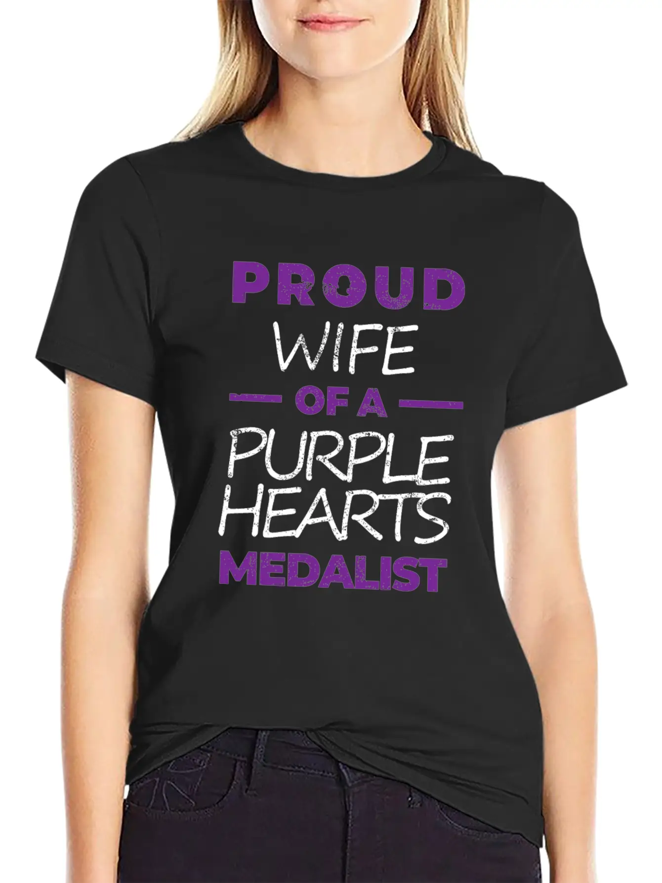 Purple Hearts War Hero Proud Wife Proud Veteran Essential Unisex Summer Tee – Soft Cotton Casual Fit