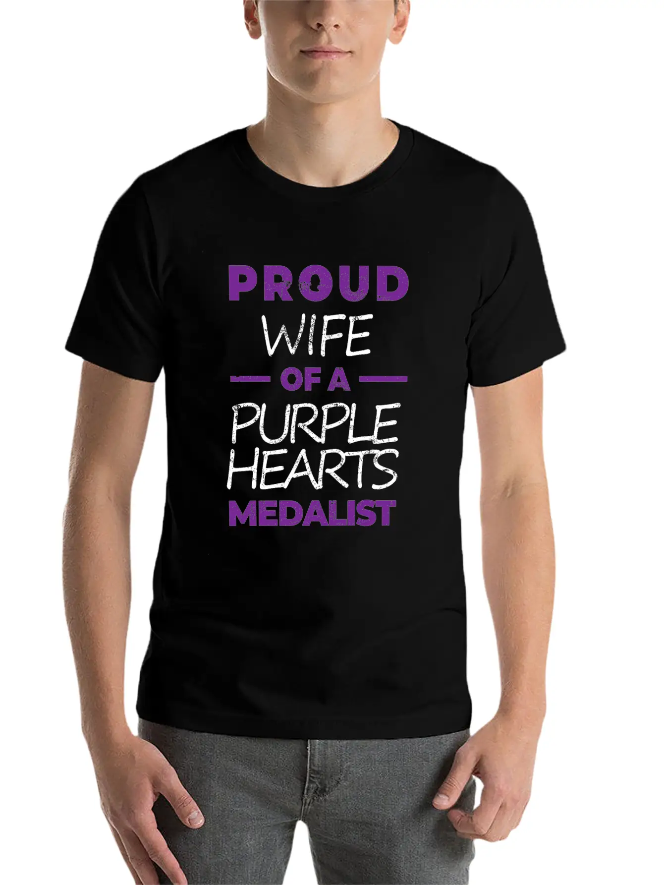 Purple Hearts War Hero Proud Wife Proud Veteran Essential Unisex Summer Tee – Soft Cotton Casual Fit