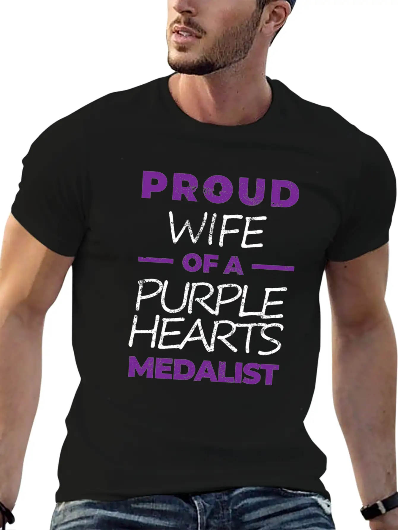 Purple Hearts War Hero Proud Wife Proud Veteran Essential Unisex Summer Tee – Soft Cotton Casual Fit