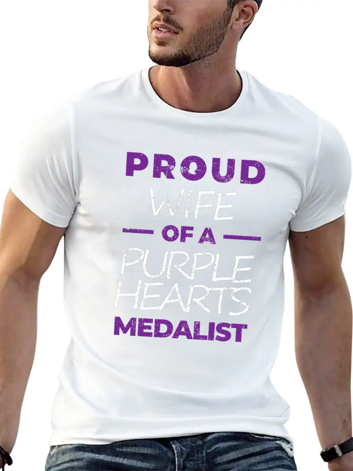 Purple Hearts War Hero Proud Wife Proud Veteran Essential Unisex Summer Tee – Soft Cotton Casual Fit