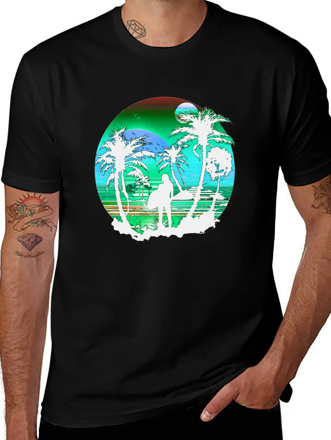 Retro Palm Trees Sun Vacation Summer Essential Unisex Summer Tee – Soft Cotton Casual Fit