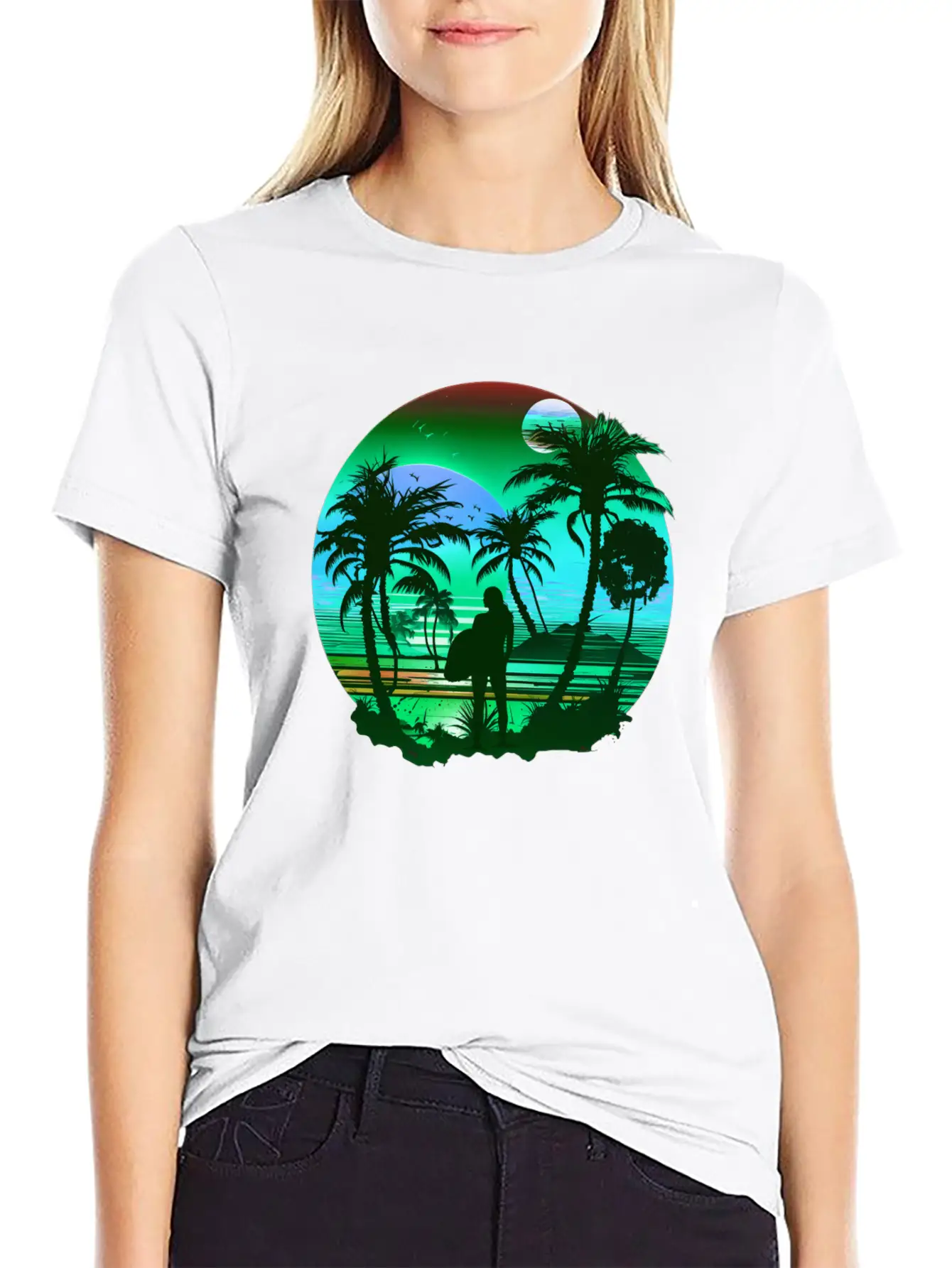Retro Palm Trees Sun Vacation Summer Essential Unisex Summer Tee – Soft Cotton Casual Fit