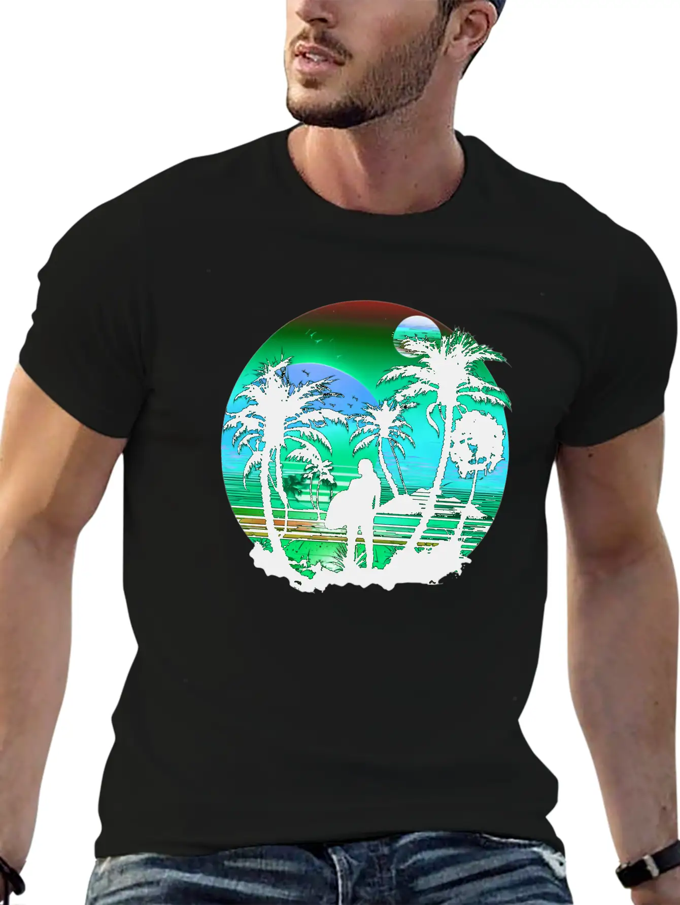 Retro Palm Trees Sun Vacation Summer Essential Unisex Summer Tee – Soft Cotton Casual Fit
