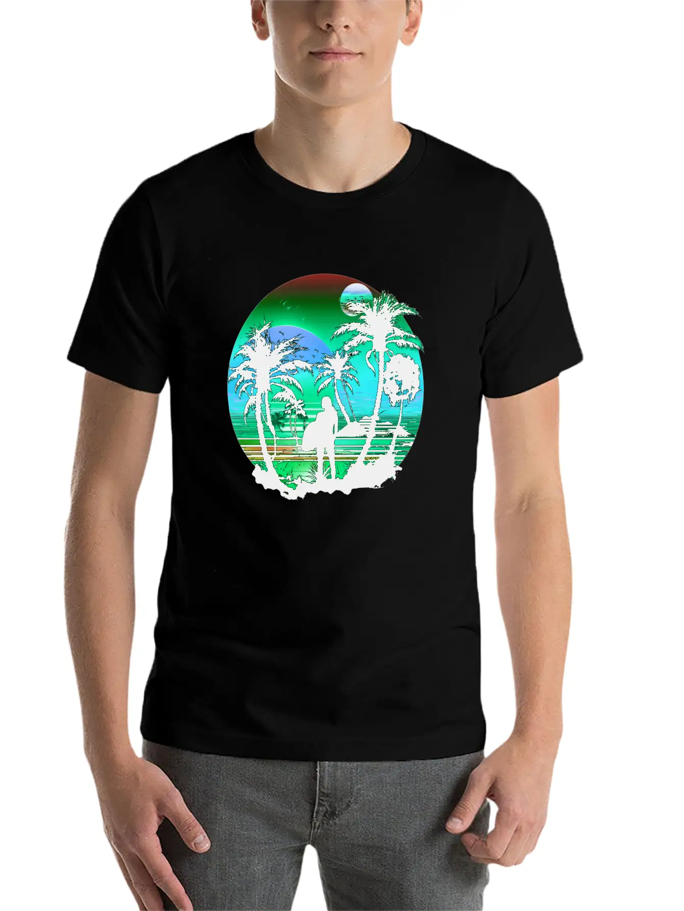 Retro Palm Trees Sun Vacation Summer Essential Unisex Summer Tee – Soft Cotton Casual Fit