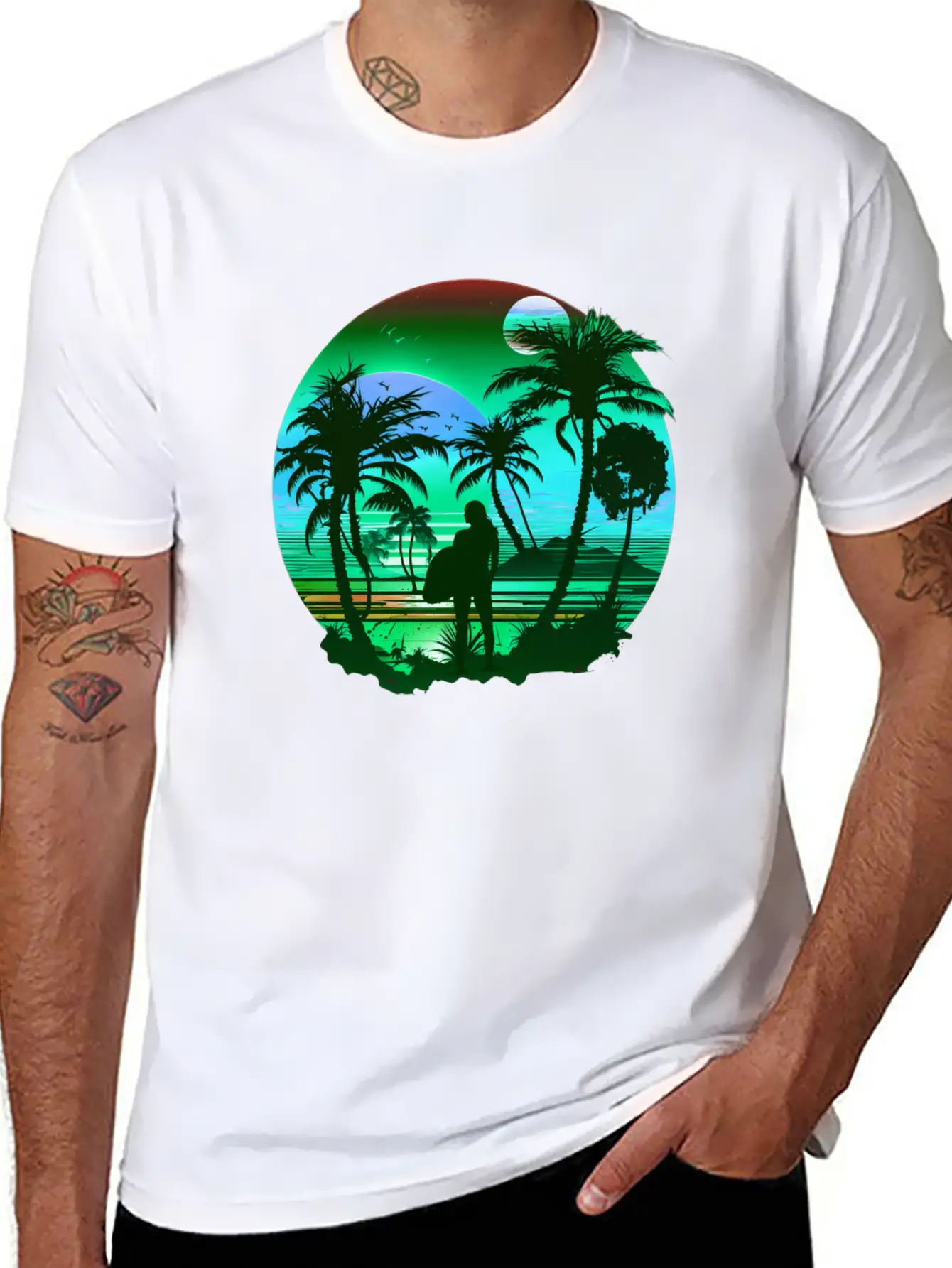 Retro Palm Trees Sun Vacation Summer Essential Unisex Summer Tee – Soft Cotton Casual Fit