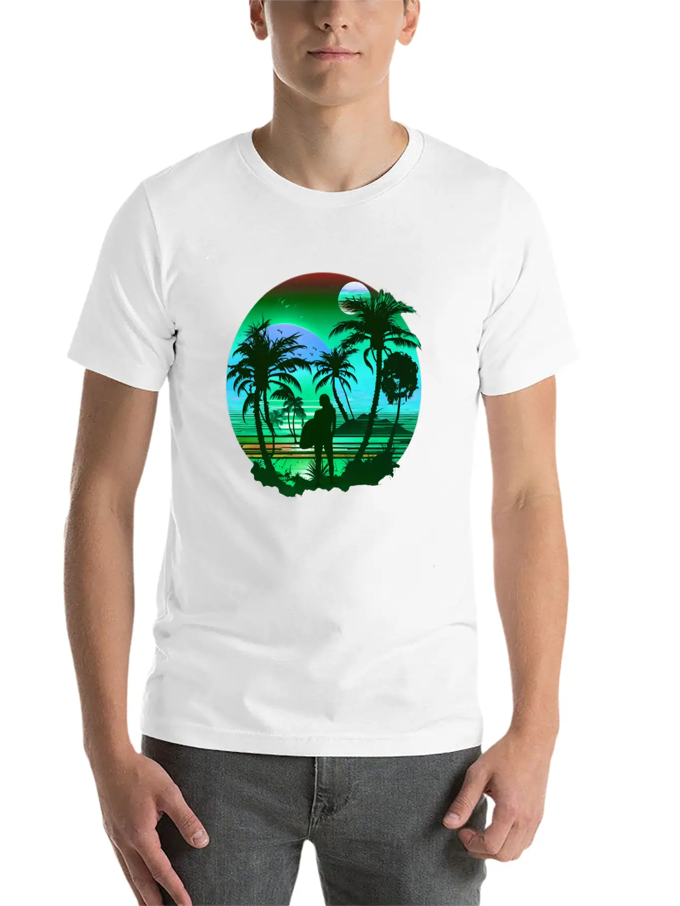 Retro Palm Trees Sun Vacation Summer Essential Unisex Summer Tee – Soft Cotton Casual Fit