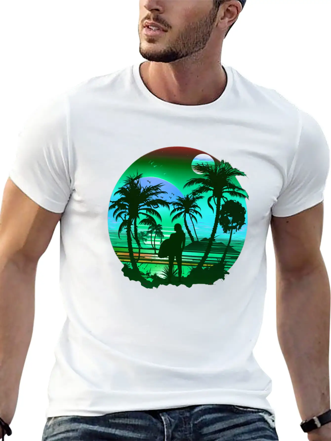 Retro Palm Trees Sun Vacation Summer Essential Unisex Summer Tee – Soft Cotton Casual Fit