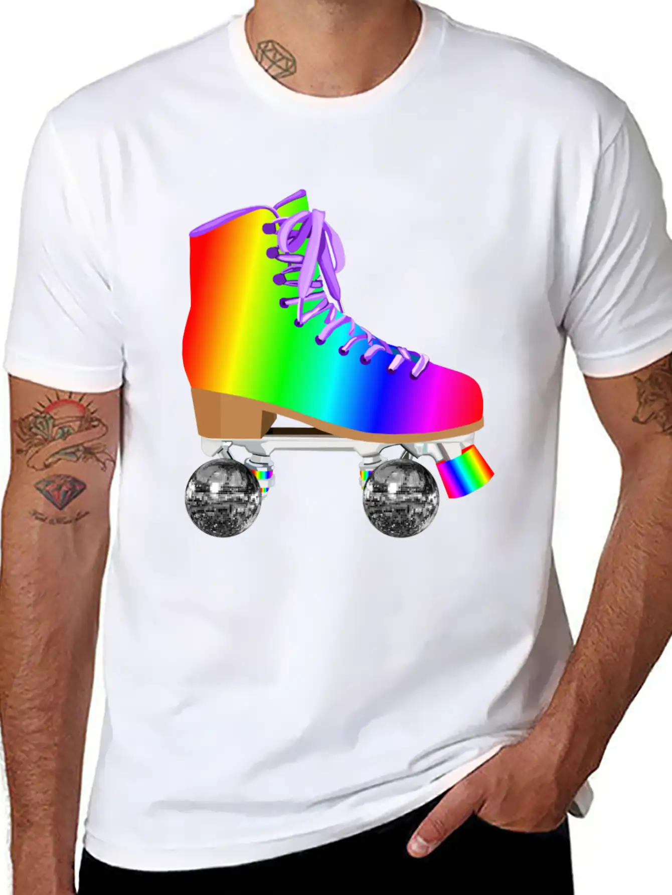 Retro Rainbow 70s Disco Roller Skates Essential Unisex Summer Tee – Soft Cotton Casual Fit