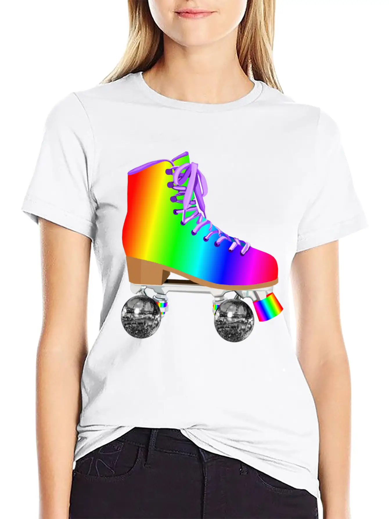 Retro Rainbow 70s Disco Roller Skates Essential Unisex Summer Tee – Soft Cotton Casual Fit