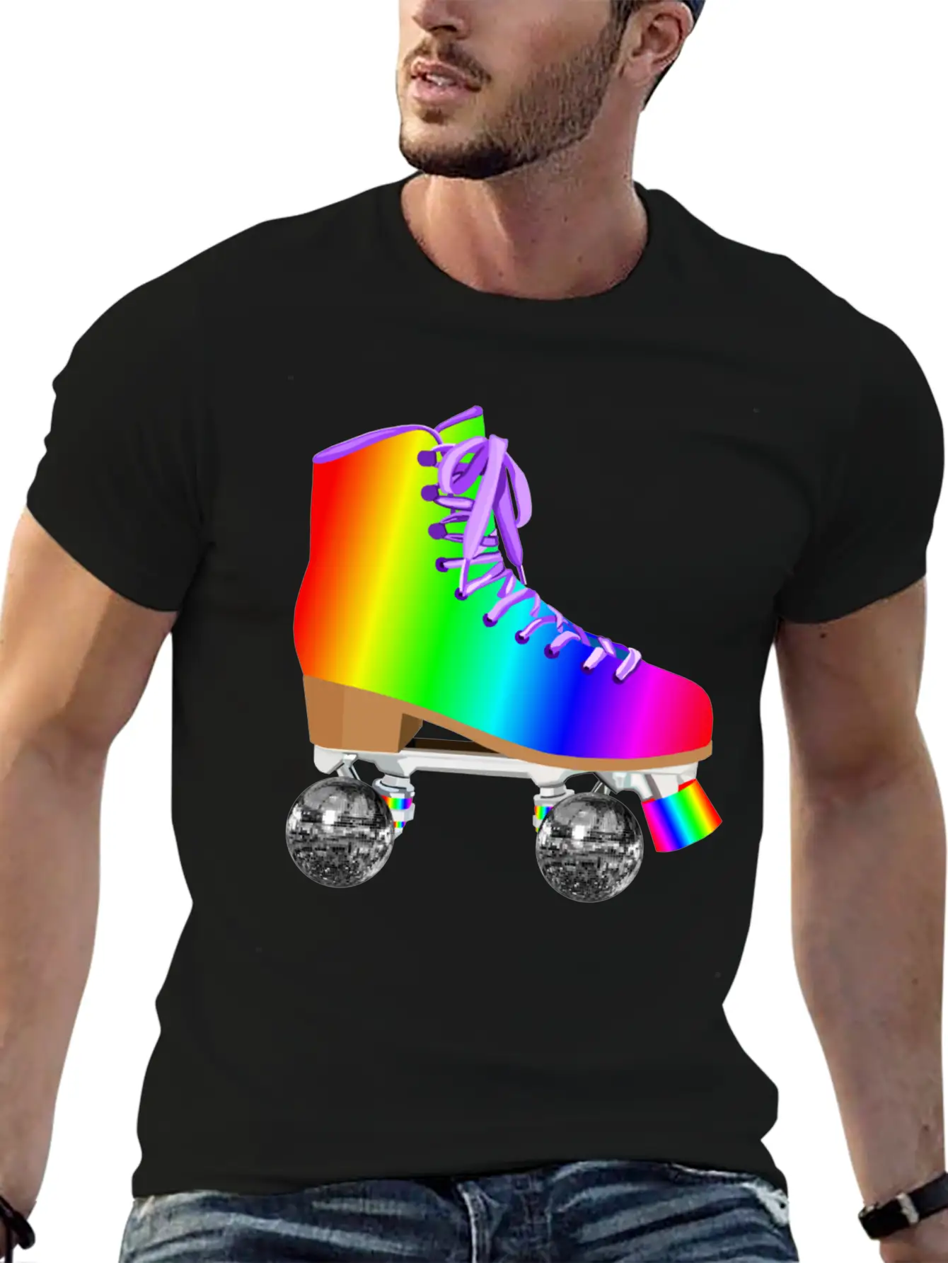 Retro Rainbow 70s Disco Roller Skates Essential Unisex Summer Tee – Soft Cotton Casual Fit