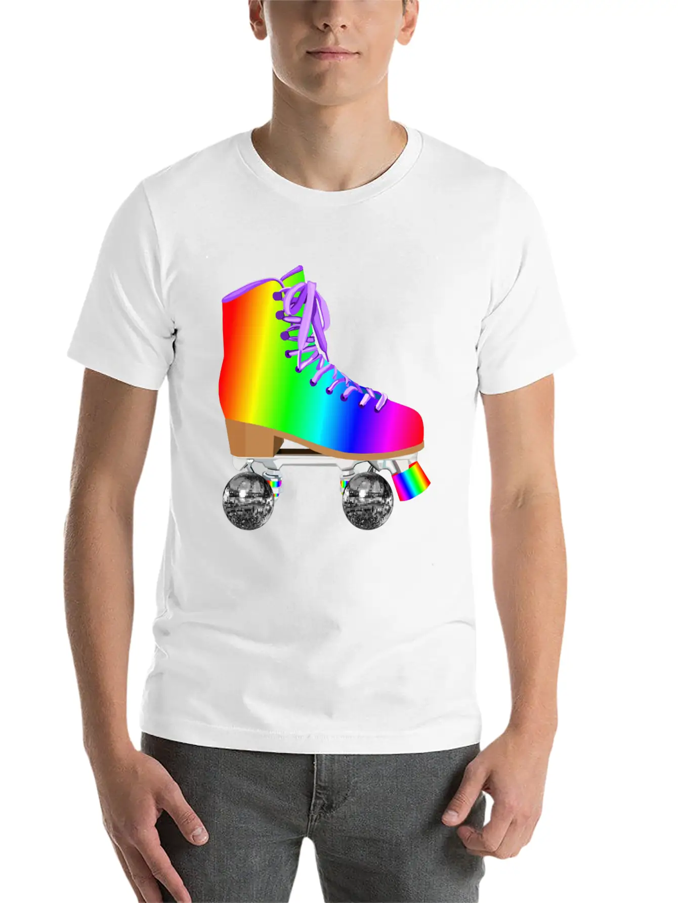 Retro Rainbow 70s Disco Roller Skates Essential Unisex Summer Tee – Soft Cotton Casual Fit